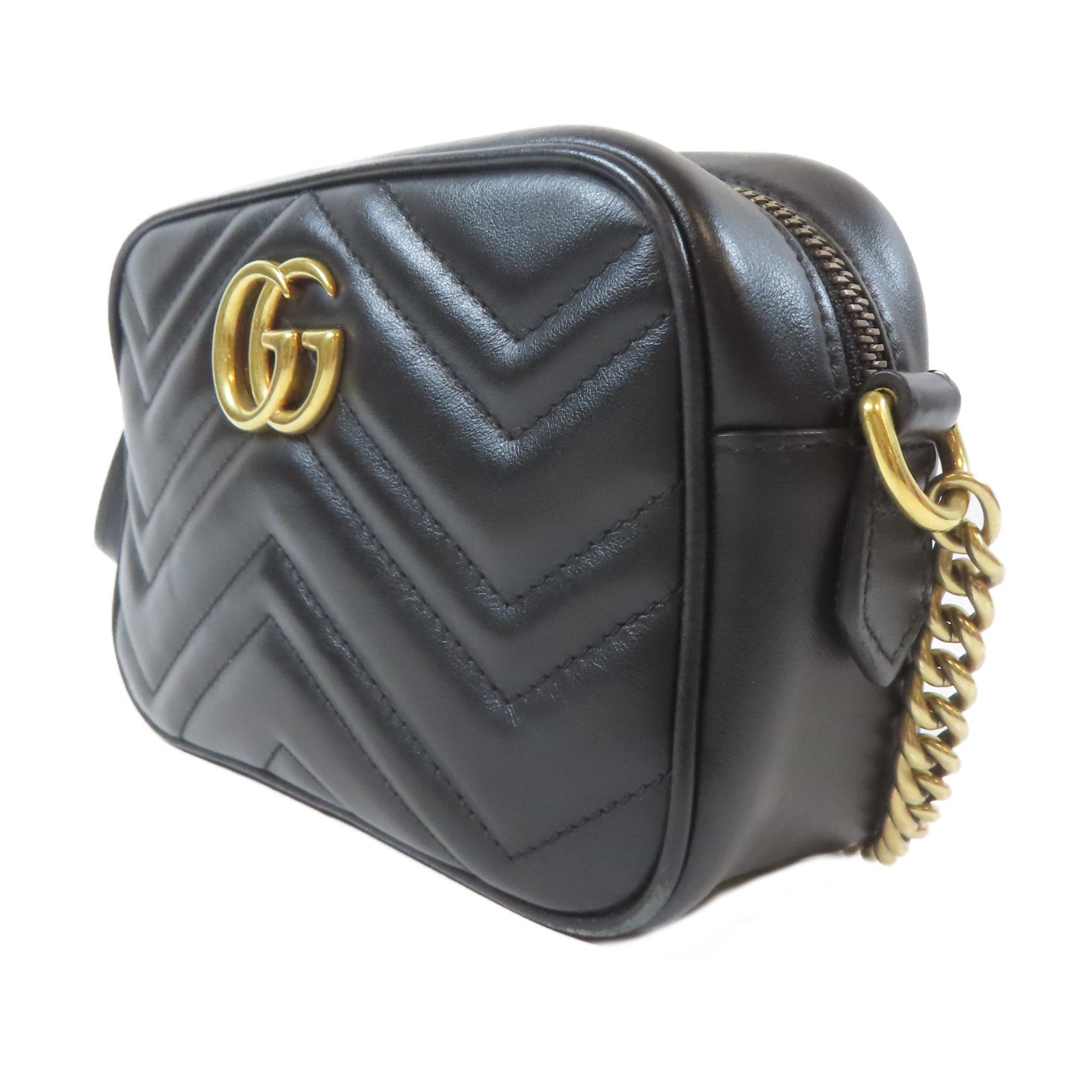 GUCCI 牛皮皮革Marmont Small金扣鏈帶肩背袋黑色