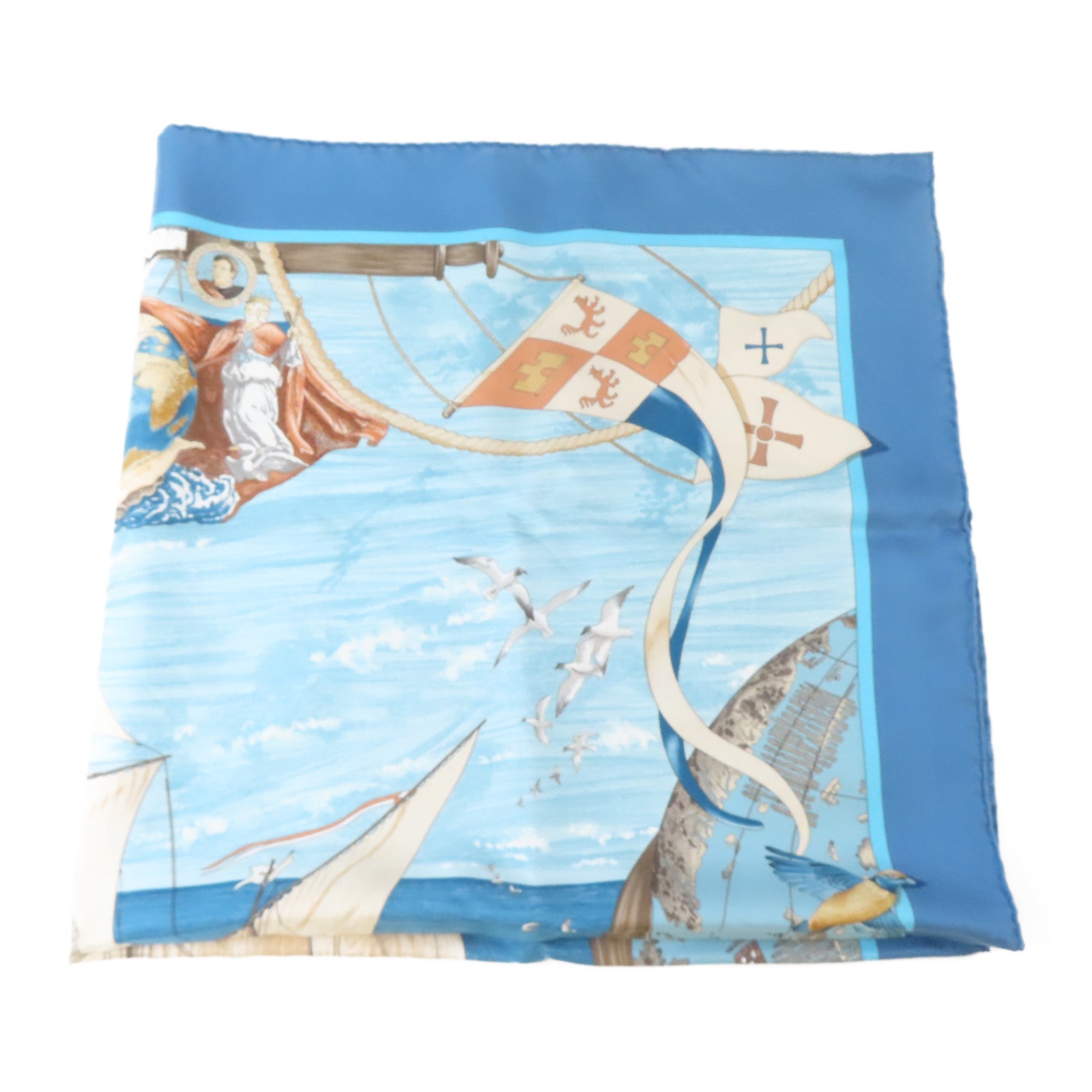 HERMES 絲質Scarf絲巾藍色/啡色/米色