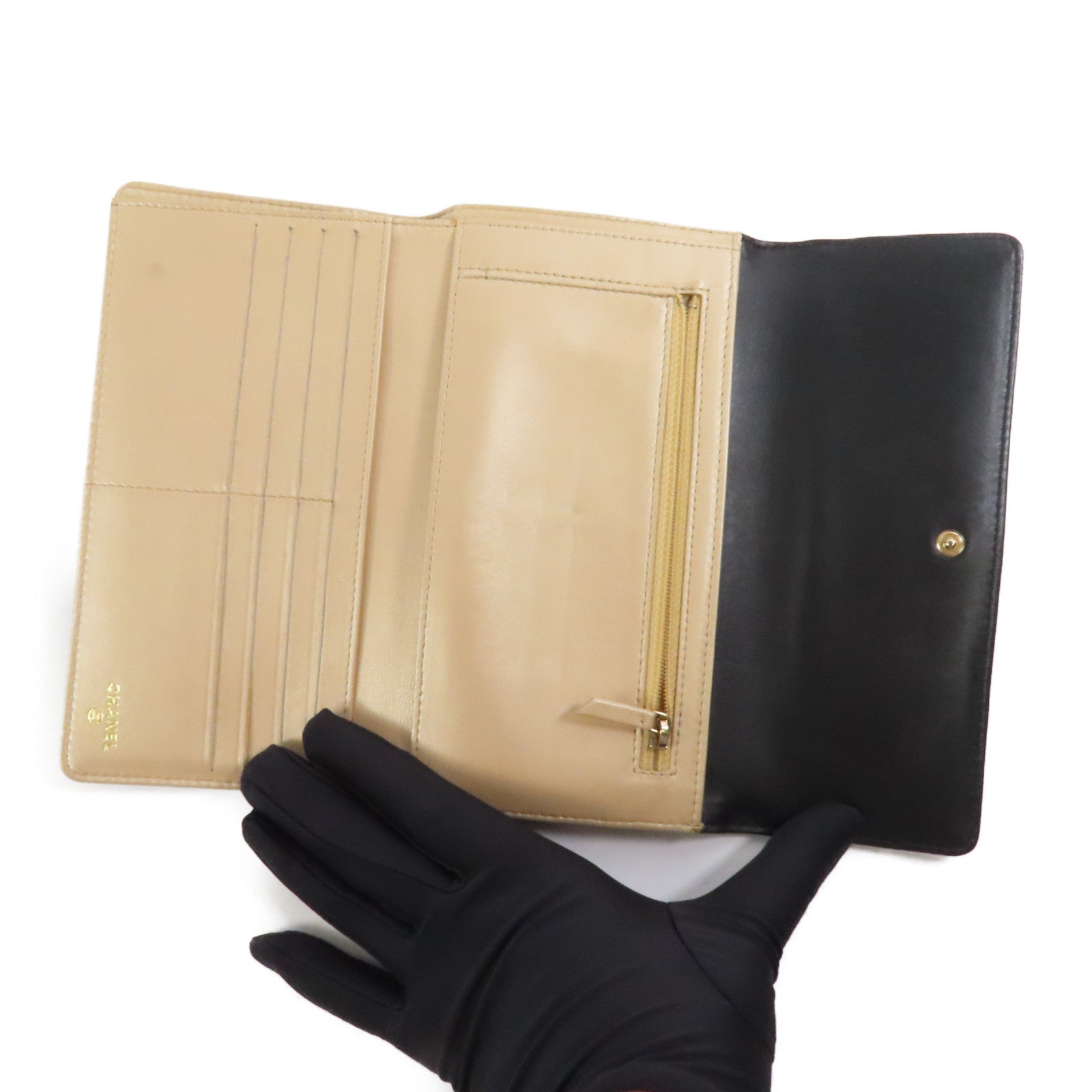 CHANEL CC GHW Pouch Long Wallet Lambskin Leather Black