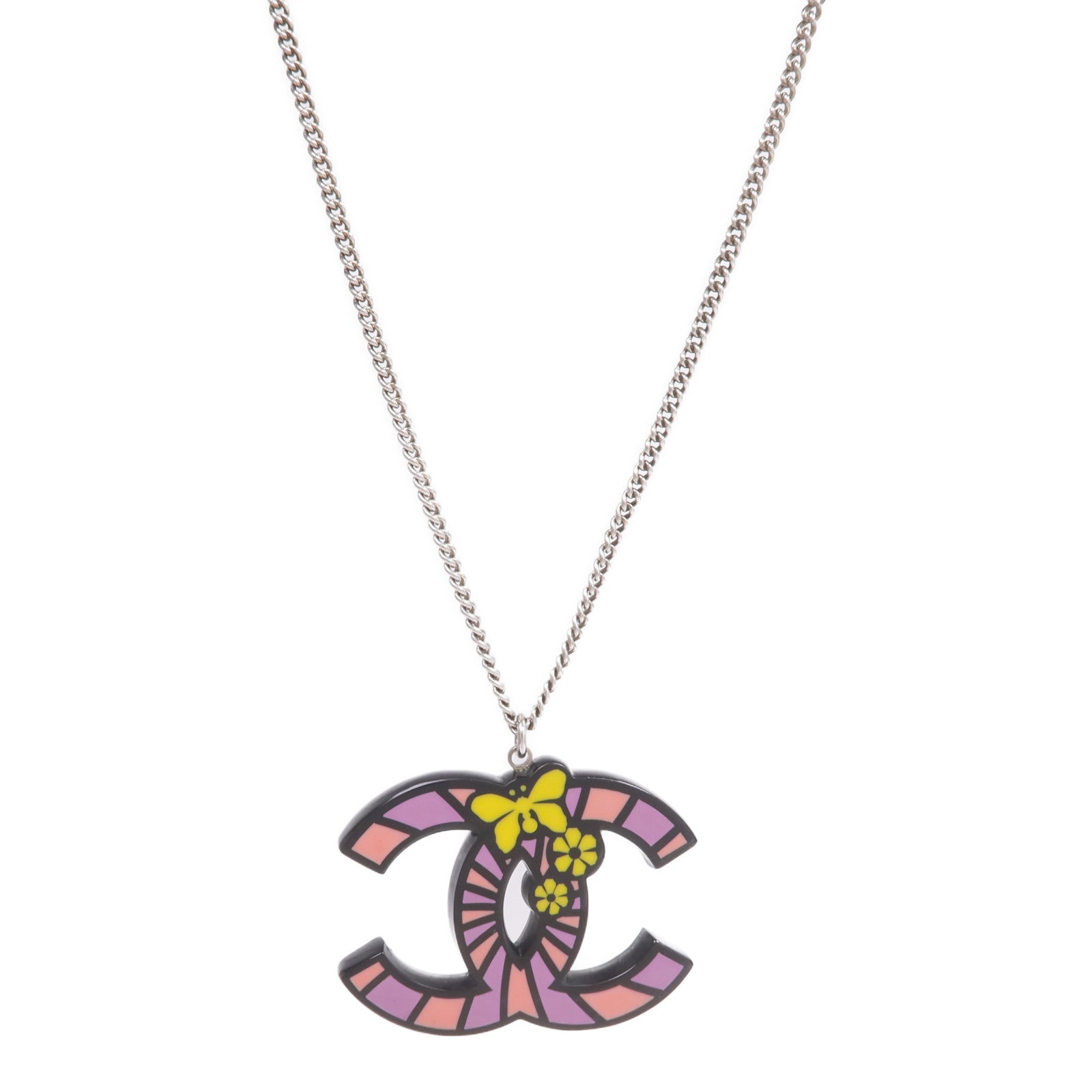 CHANEL 金屬/琺瑯Burttefly CC Pendant Necklace項鍊