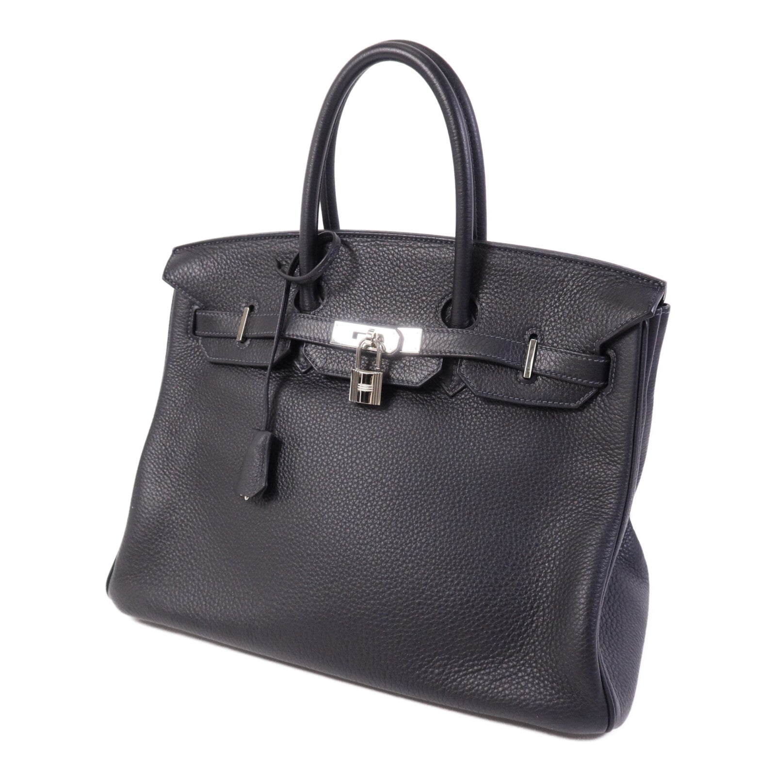 HERMES Clemence皮革Birkin 35銀扣手挽袋Noir/Blue Indigo