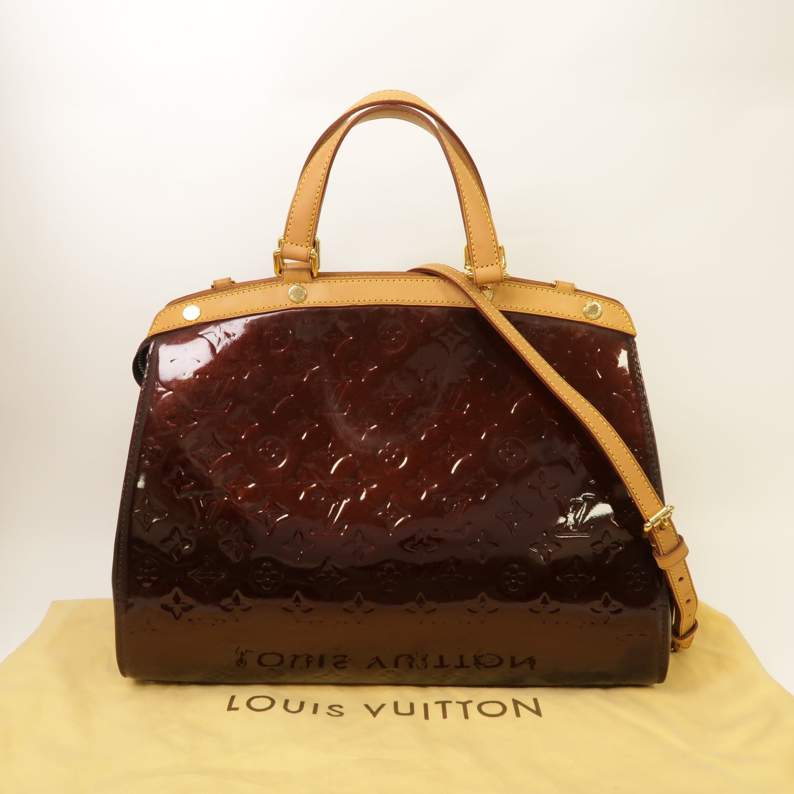 LOUIS VUITTON 【激減優惠】Vernis Brea GM金扣手挽肩背兩用袋酒紅色