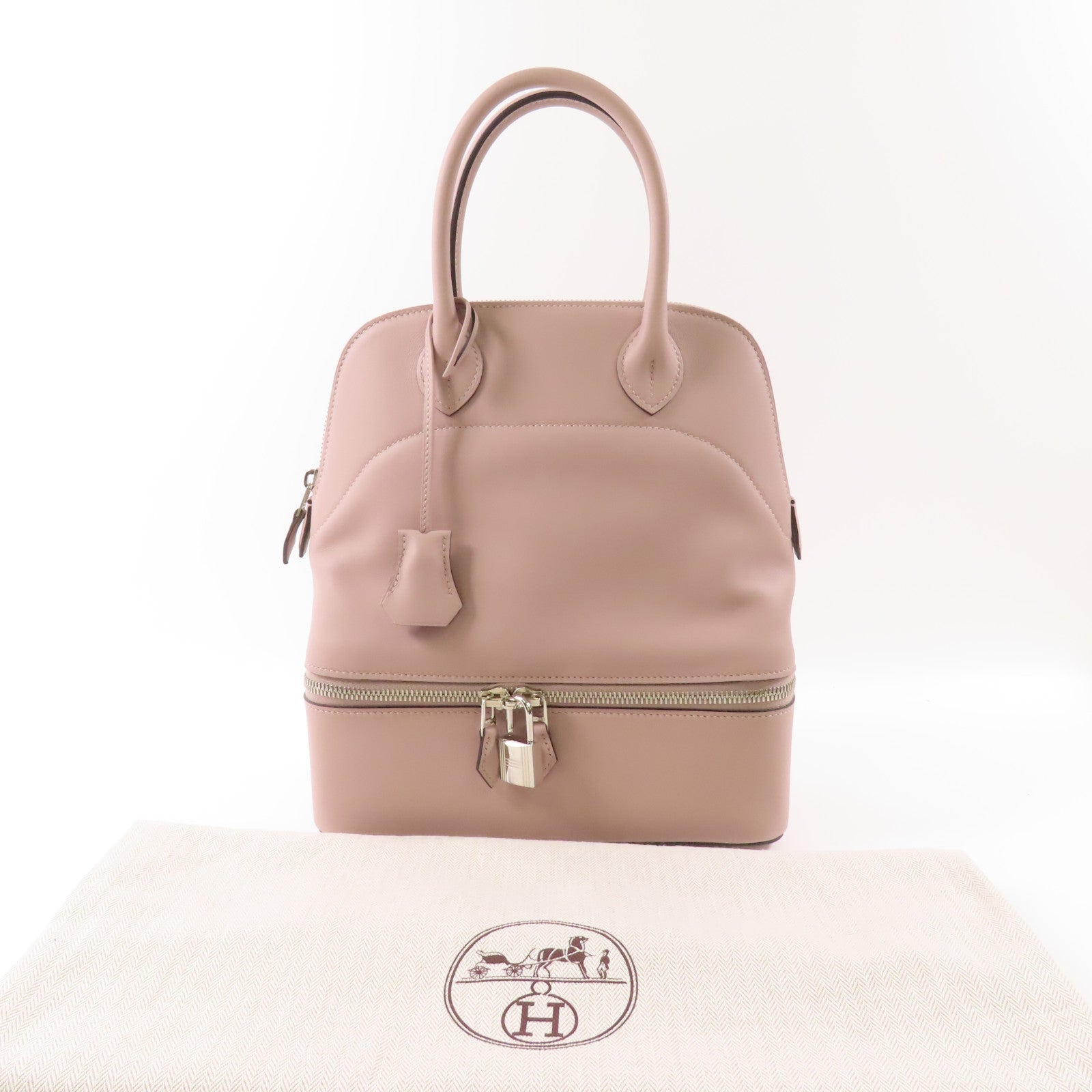 HERMES Swift皮革Bolide Secret銀扣手挽袋4W Glycine