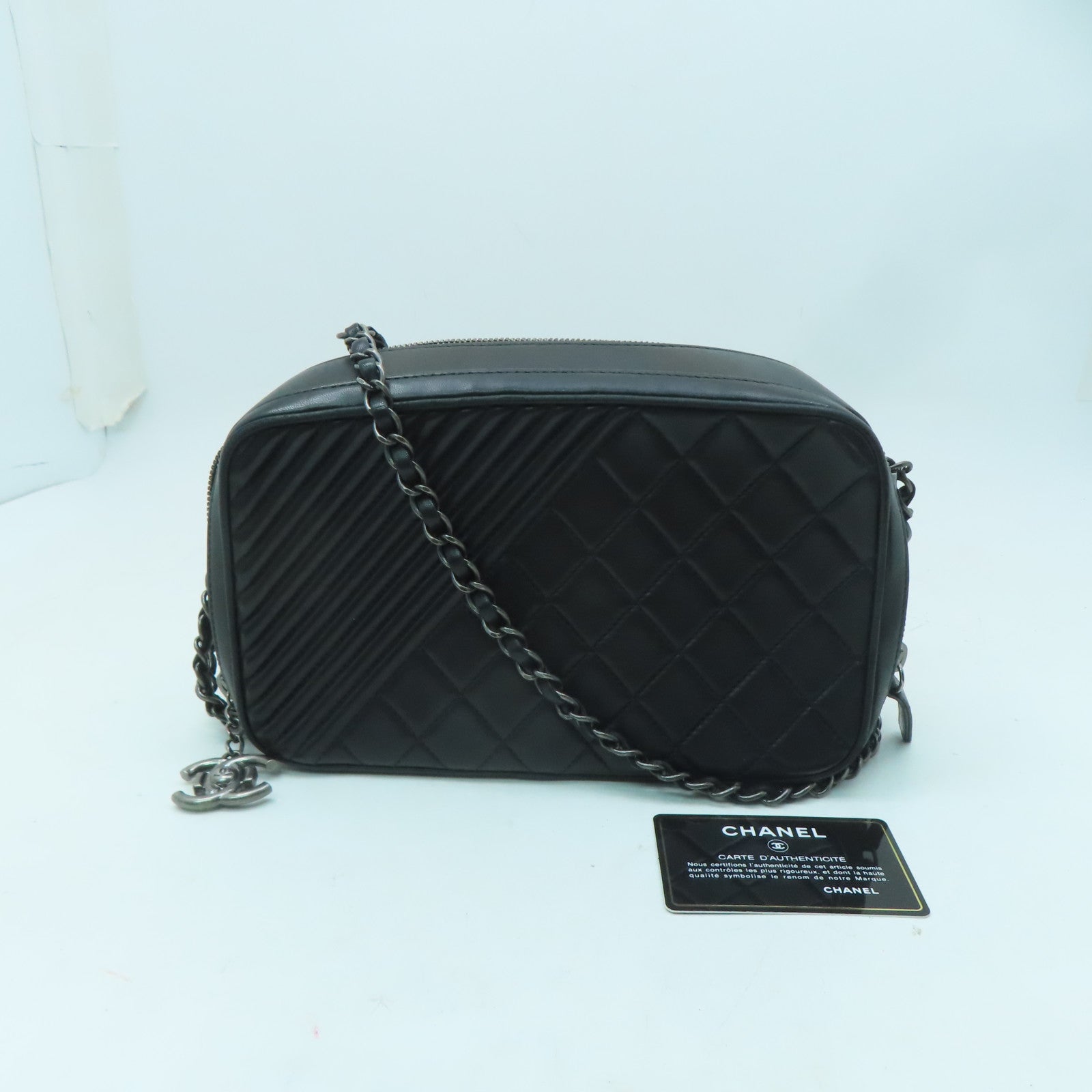 CHANEL **【激減優惠】菱格羊皮皮革Chain Shoulder銀扣鏈帶肩背袋黑色