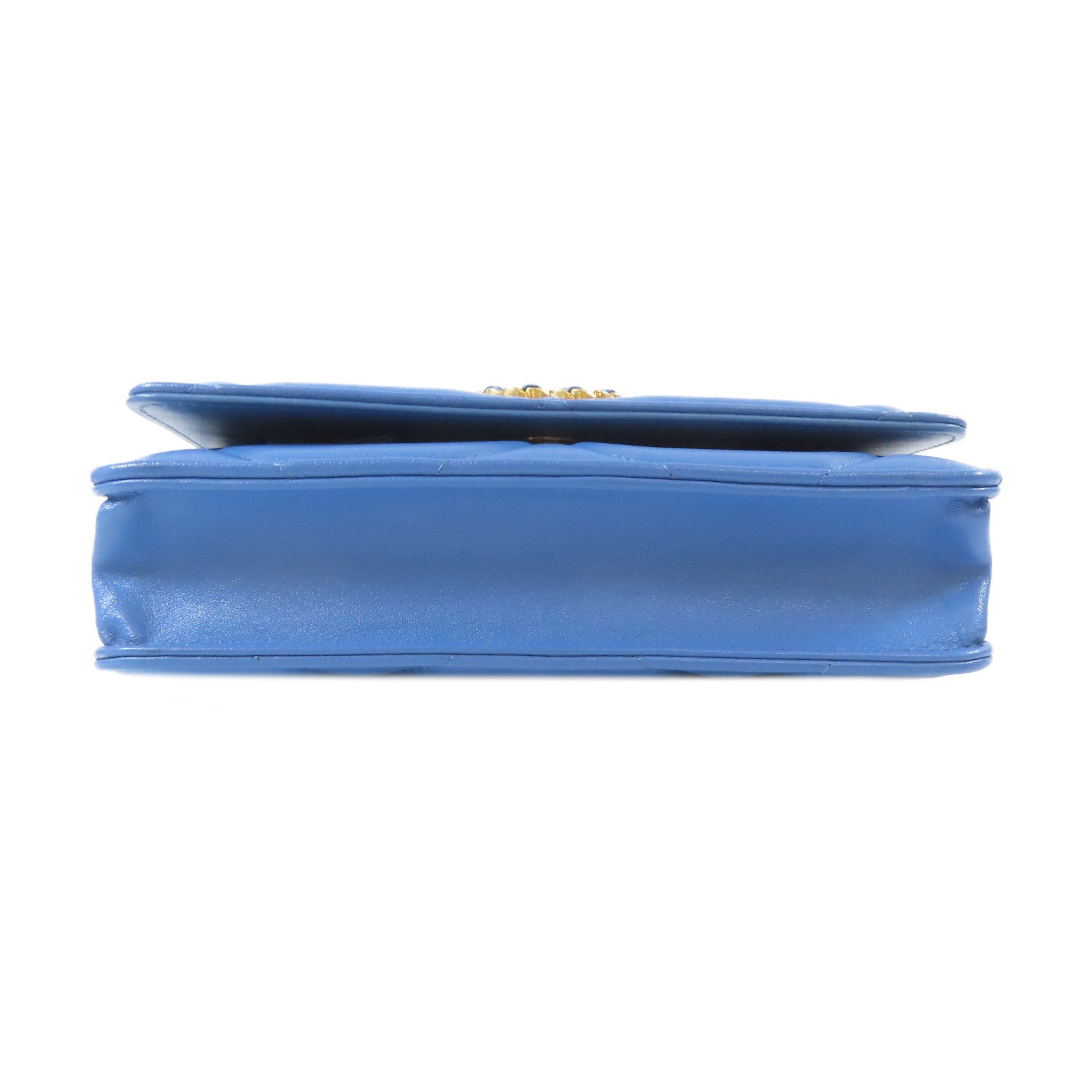 CHANEL 【激減優惠】菱格羊皮皮革19 WOC Wallet On Chain金扣手挽肩背兩用袋藍色