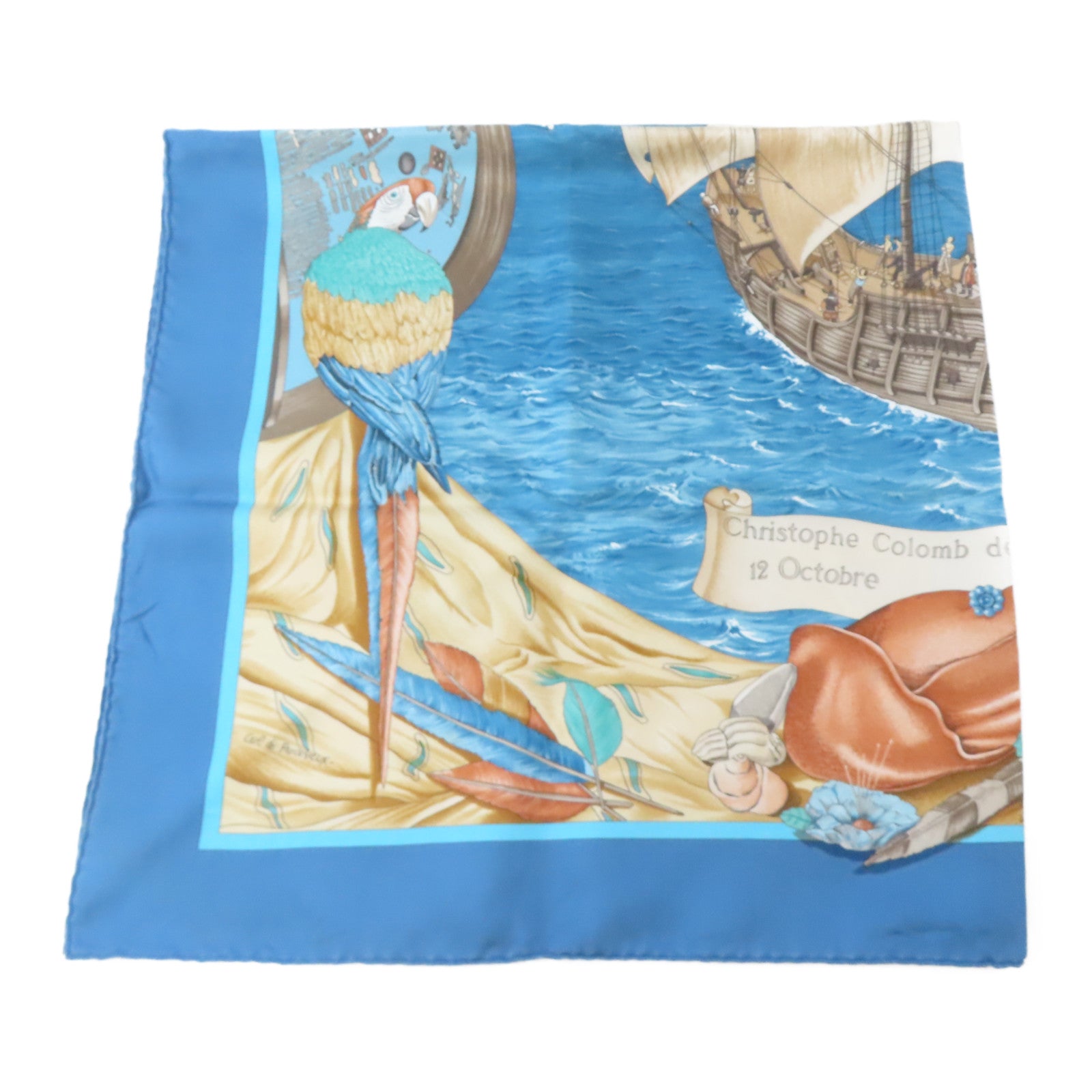 HERMES 絲質Scarf絲巾藍色/啡色/米色