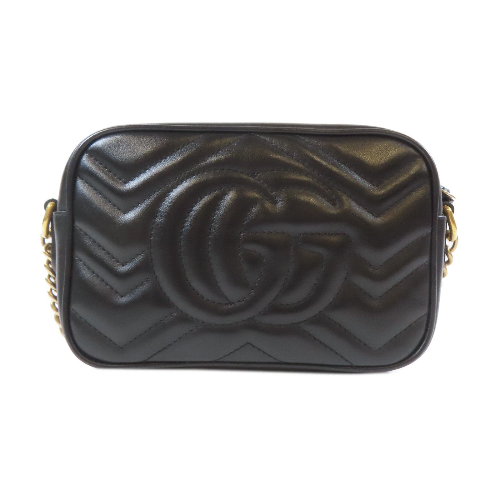 GUCCI 牛皮皮革Marmont Small金扣鏈帶肩背袋黑色