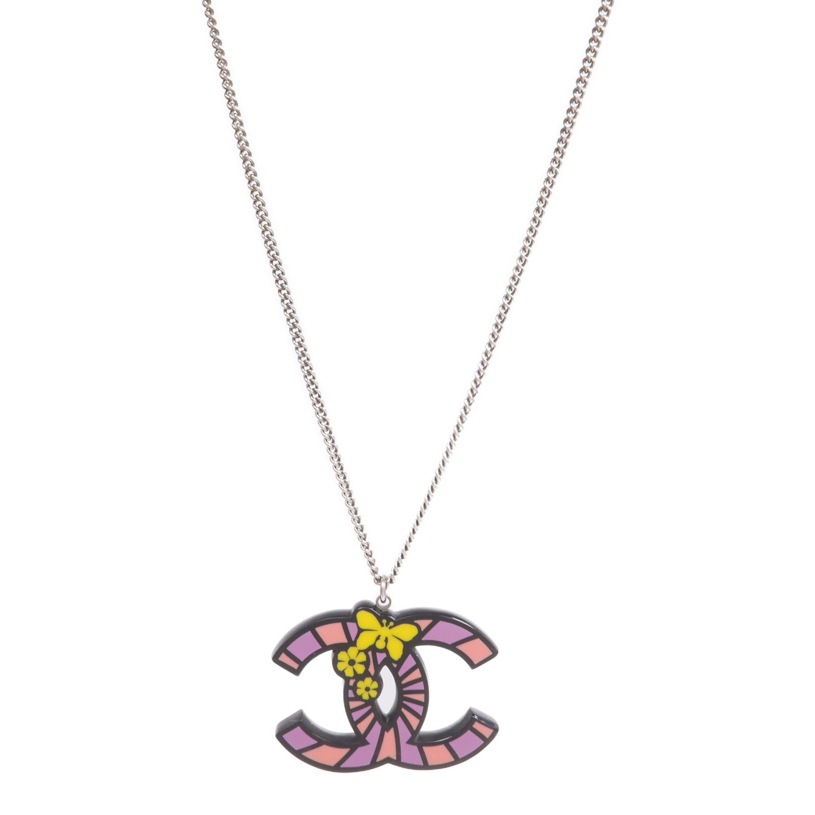 CHANEL 金屬/琺瑯Burttefly CC Pendant Necklace項鍊