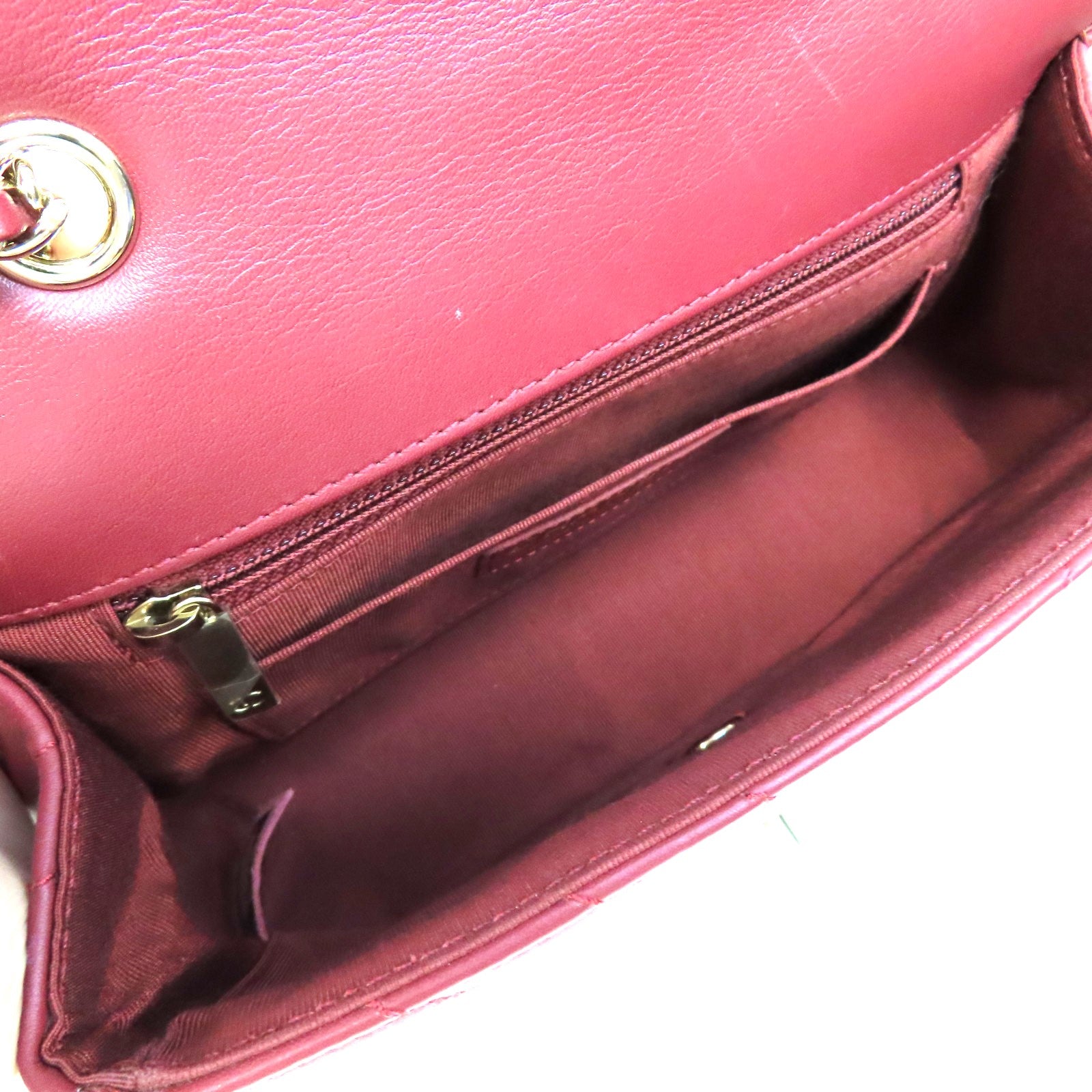 CHANEL 【激減優惠】斜紋牛皮皮革Chain Shoulder Bag金扣鏈帶肩背袋紅色