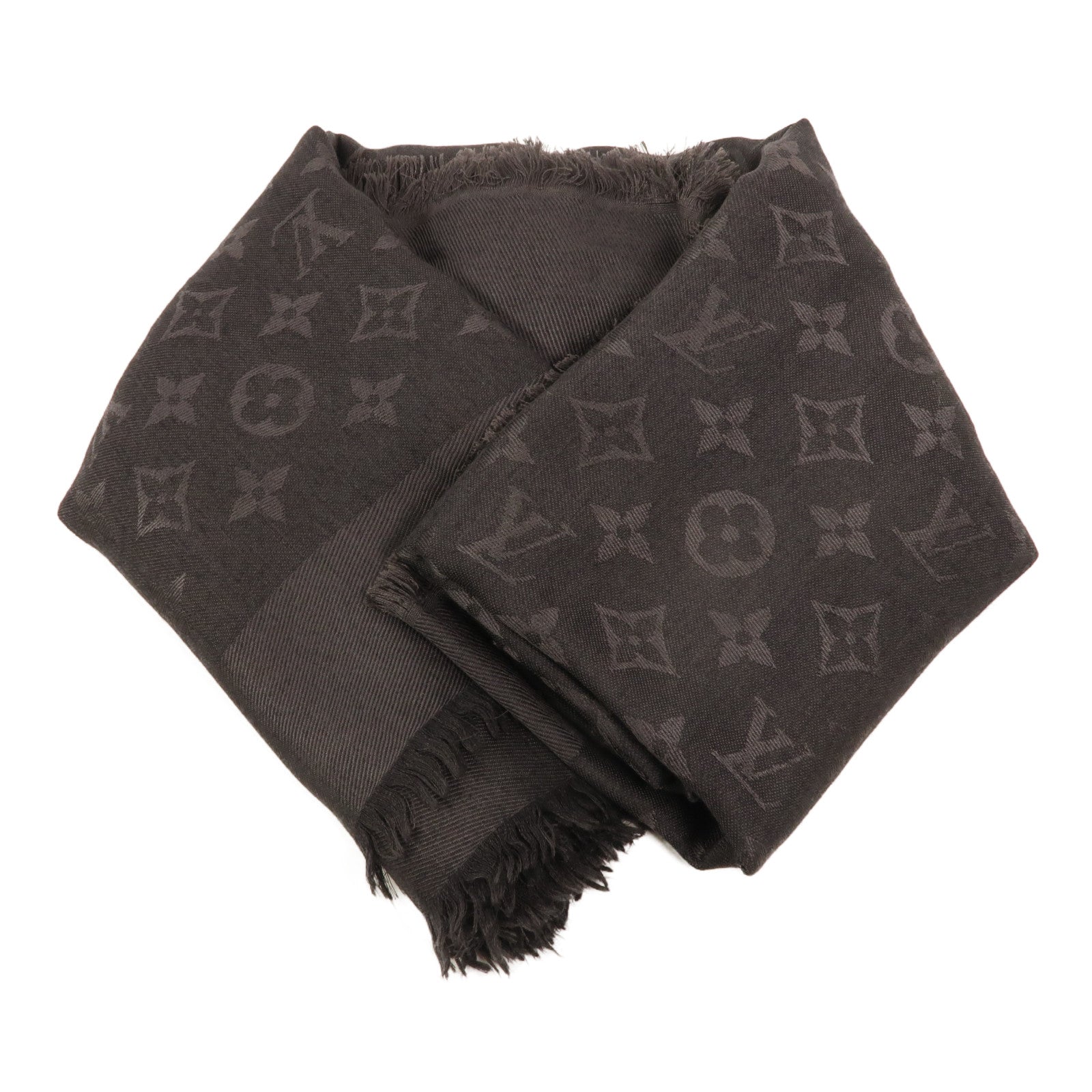 LOUIS VUITTON 絲質/羊毛Monogram Shine Shawl 142X142cm披肩/圍巾