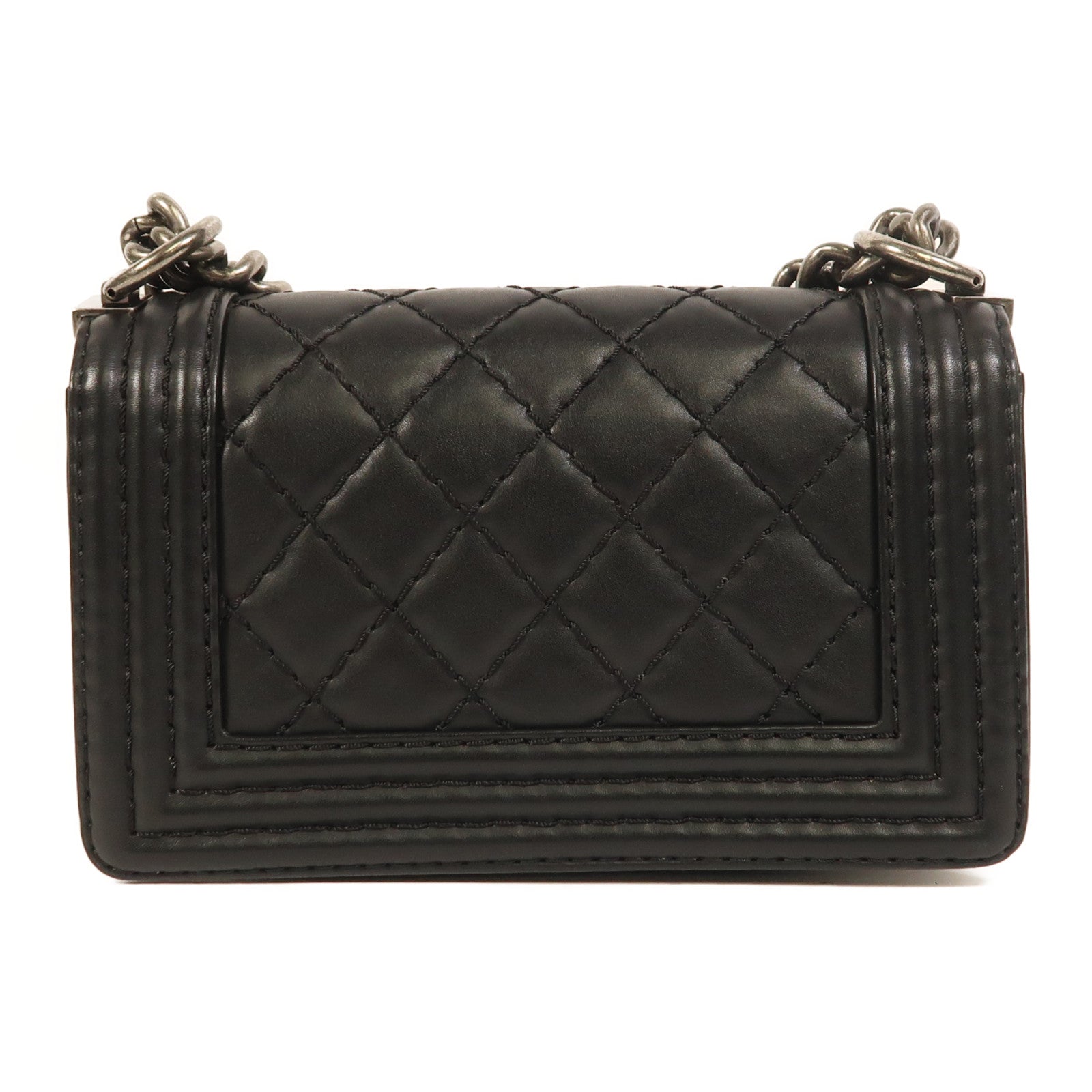 CHANEL 牛皮皮革Boy 20銀扣鏈帶肩背袋