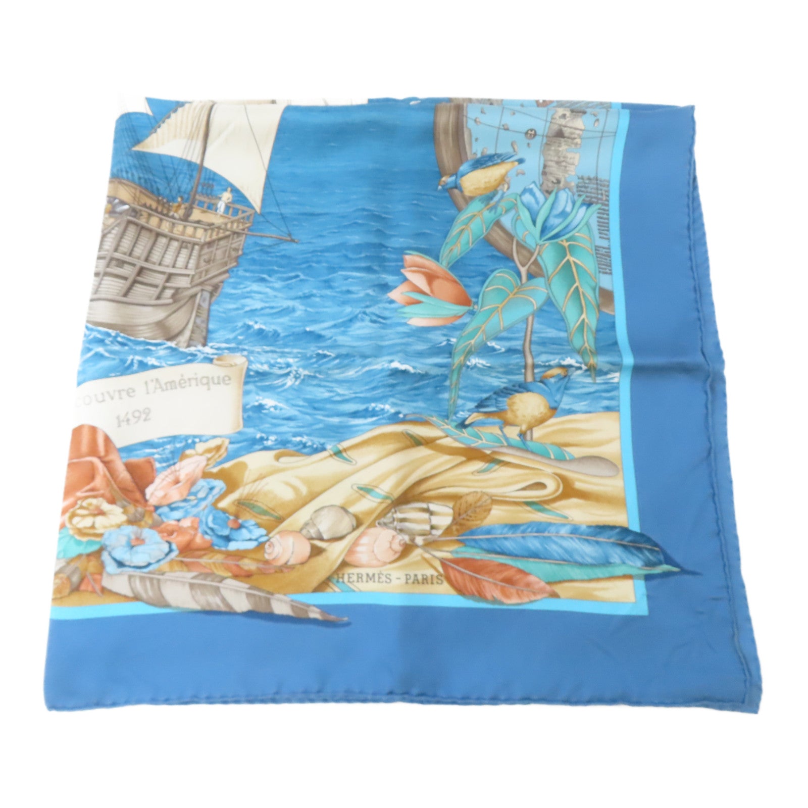 HERMES 絲質Scarf絲巾藍色/啡色/米色