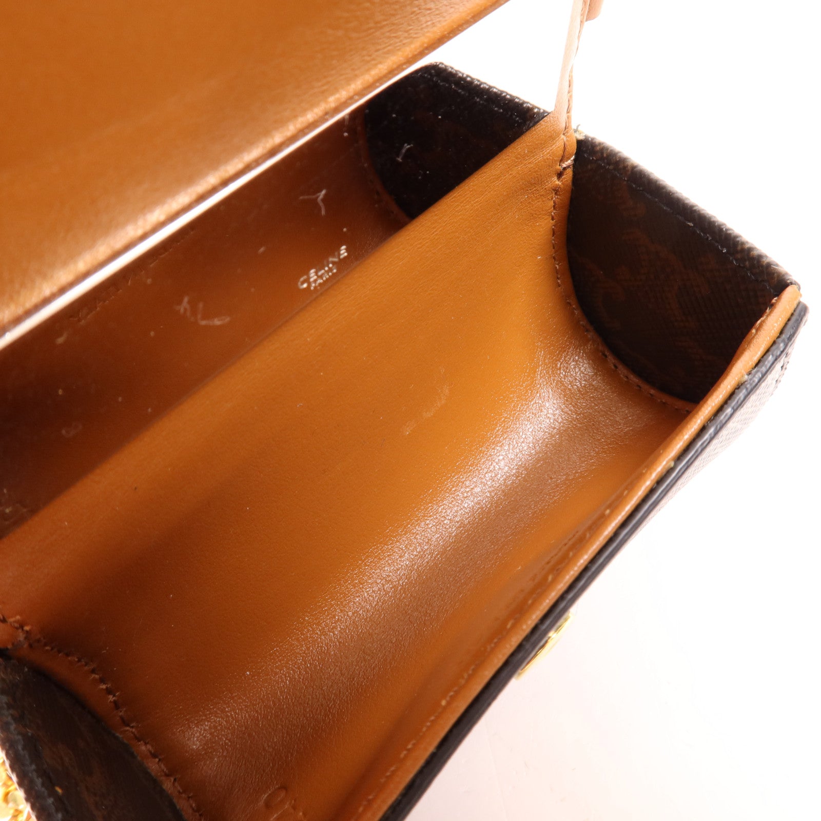 CELINE 塗層帆布Mini Macadam Lipstick Pouch金扣鏈帶唇膏盒