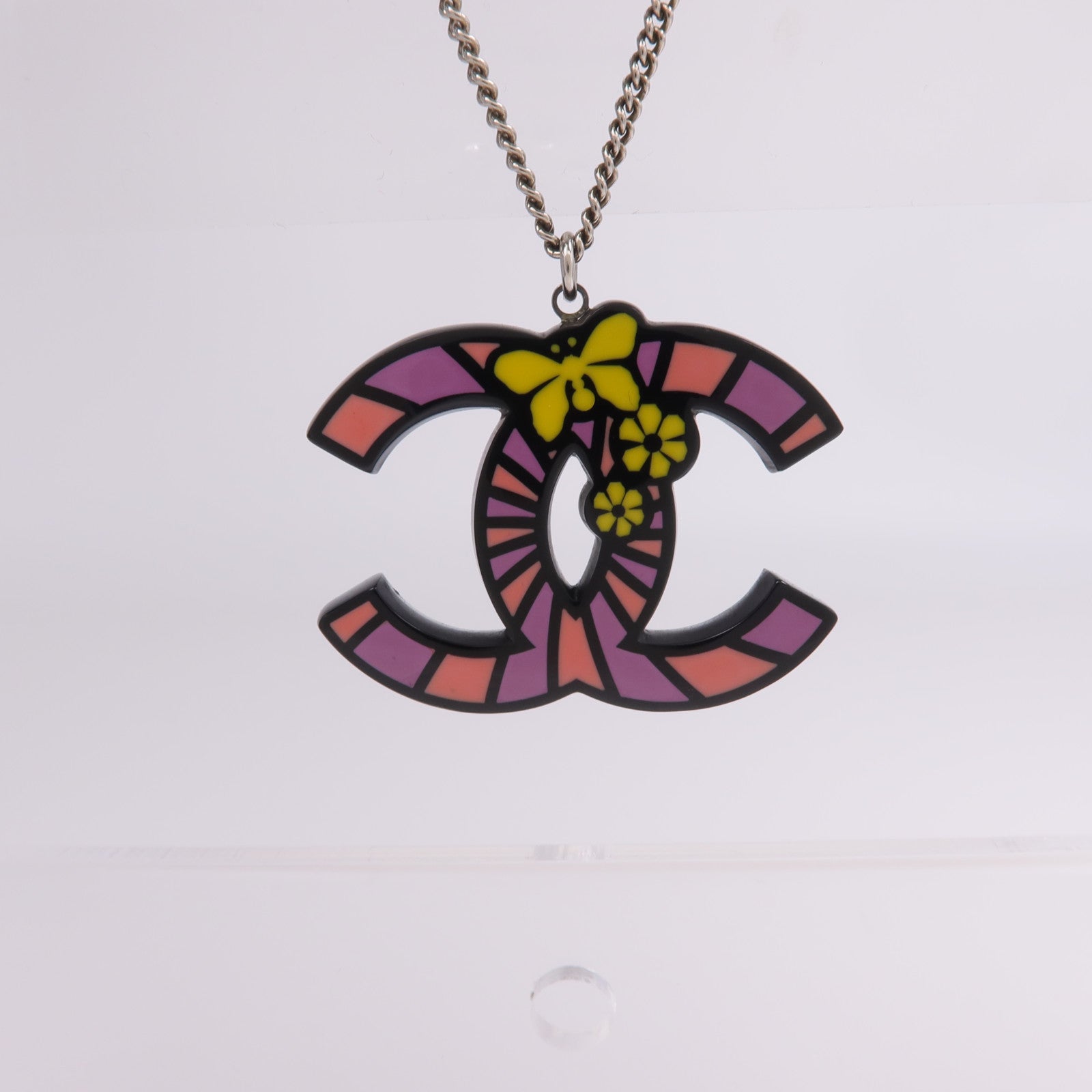 CHANEL 金屬/琺瑯Burttefly CC Pendant Necklace項鍊