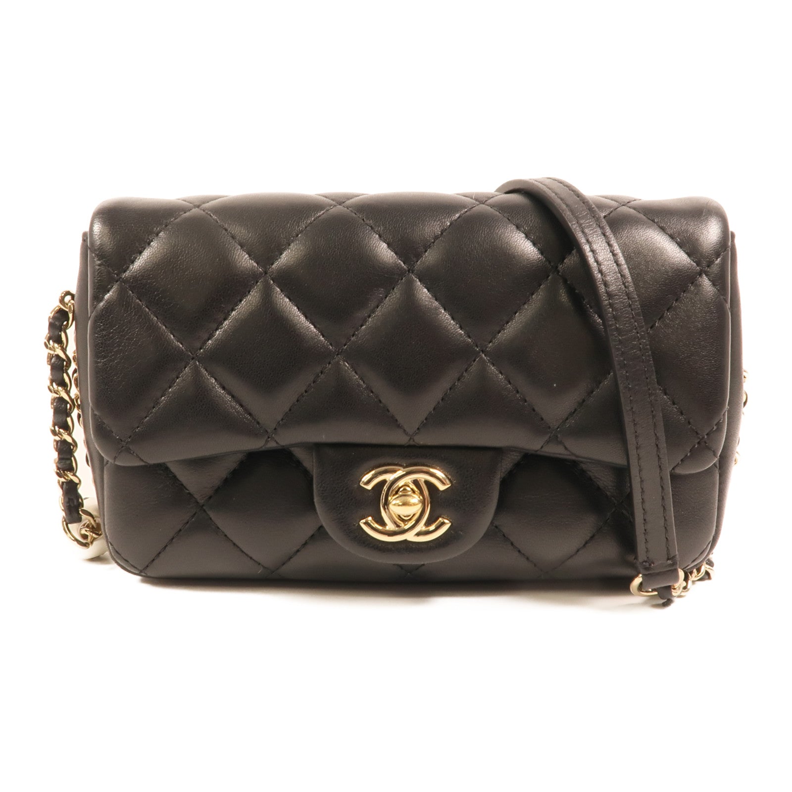 CHANEL 羊皮皮革Chain Shoulder金扣鏈帶肩背袋