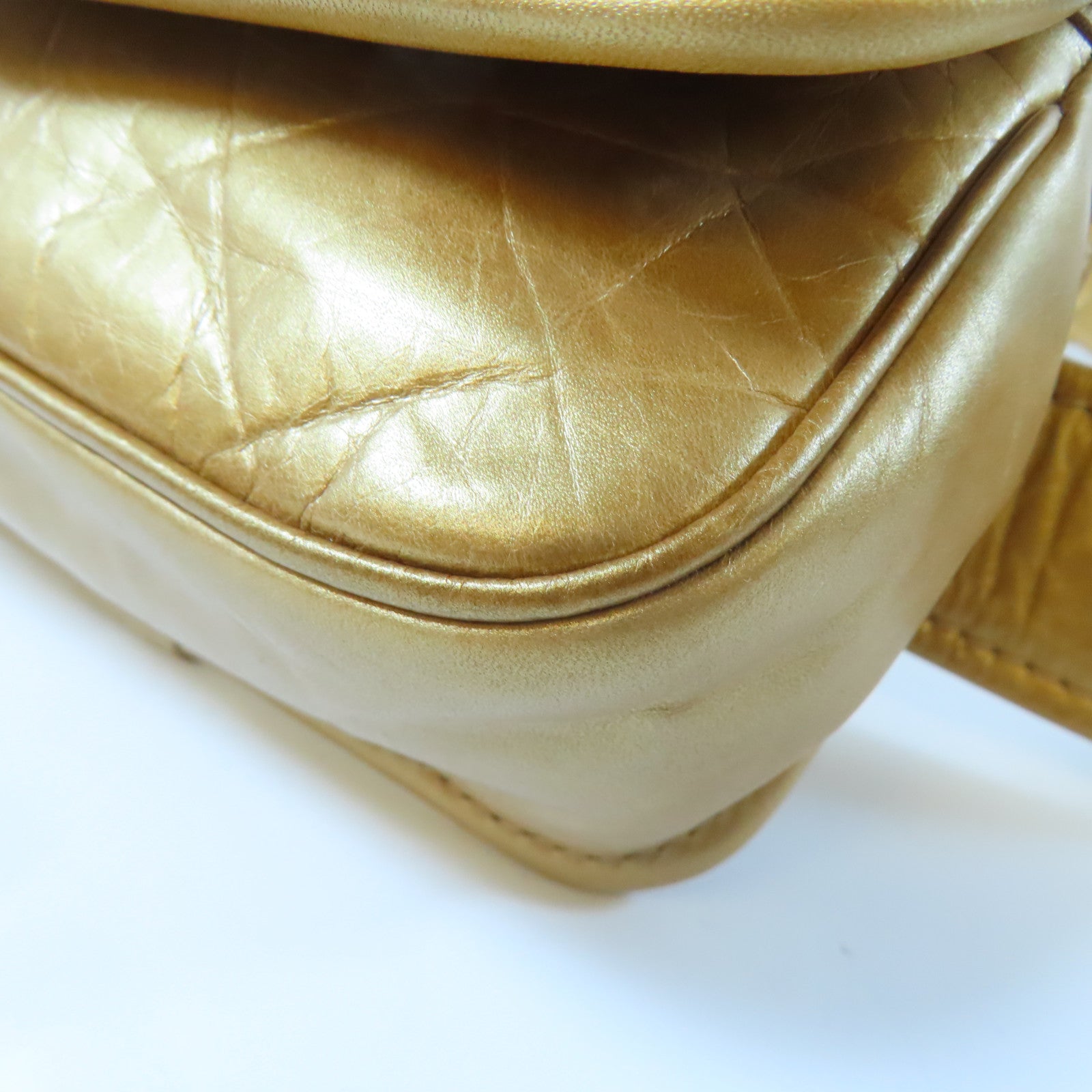CHANEL 【激減優惠】菱格牛皮皮革Waist Bag銀扣腰包金色