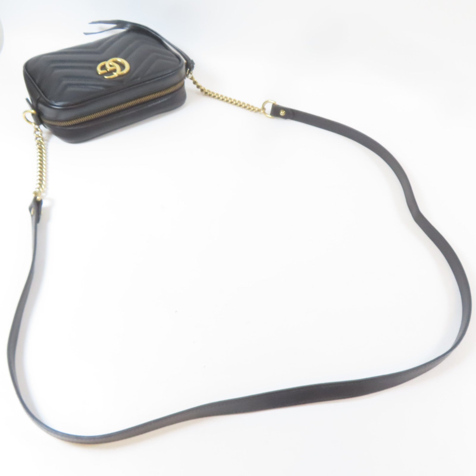 GUCCI 牛皮皮革Marmont Small金扣鏈帶肩背袋黑色