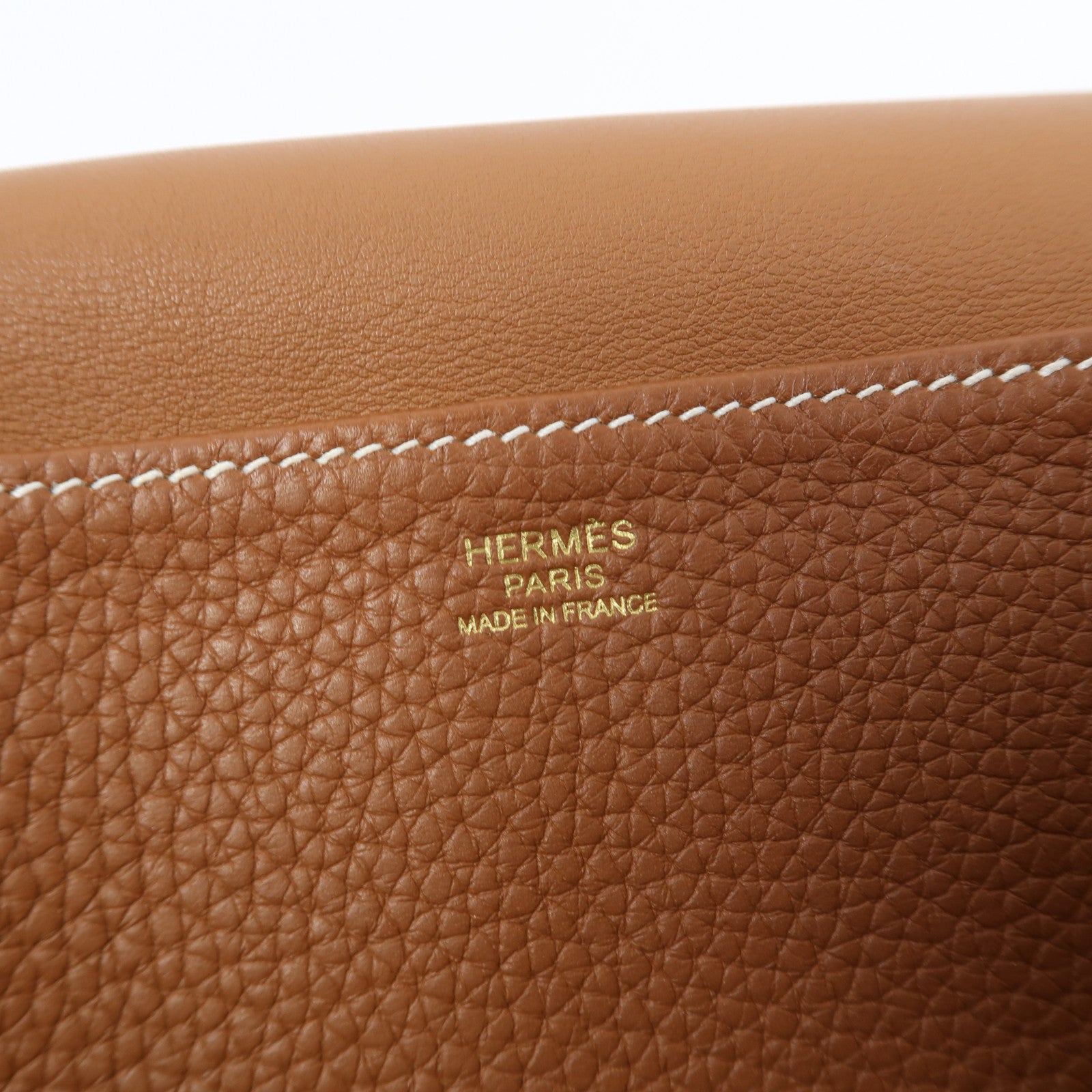 HERMES Clemence皮革Halzan 31金扣手挽肩背兩用袋金棕色