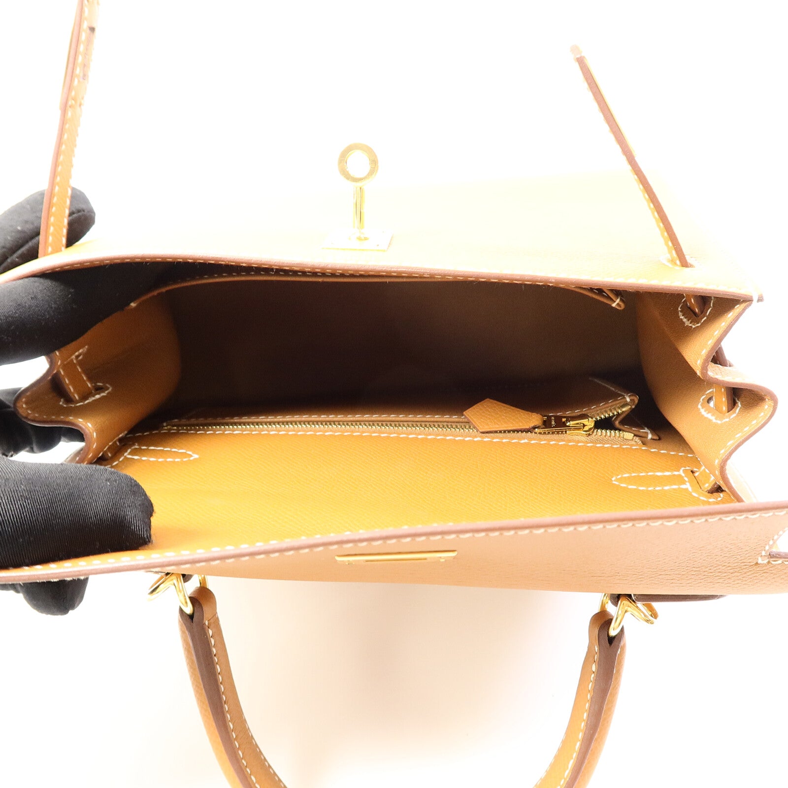 HERMES Epsom皮革Kelly 25手挽肩背兩用袋Gold