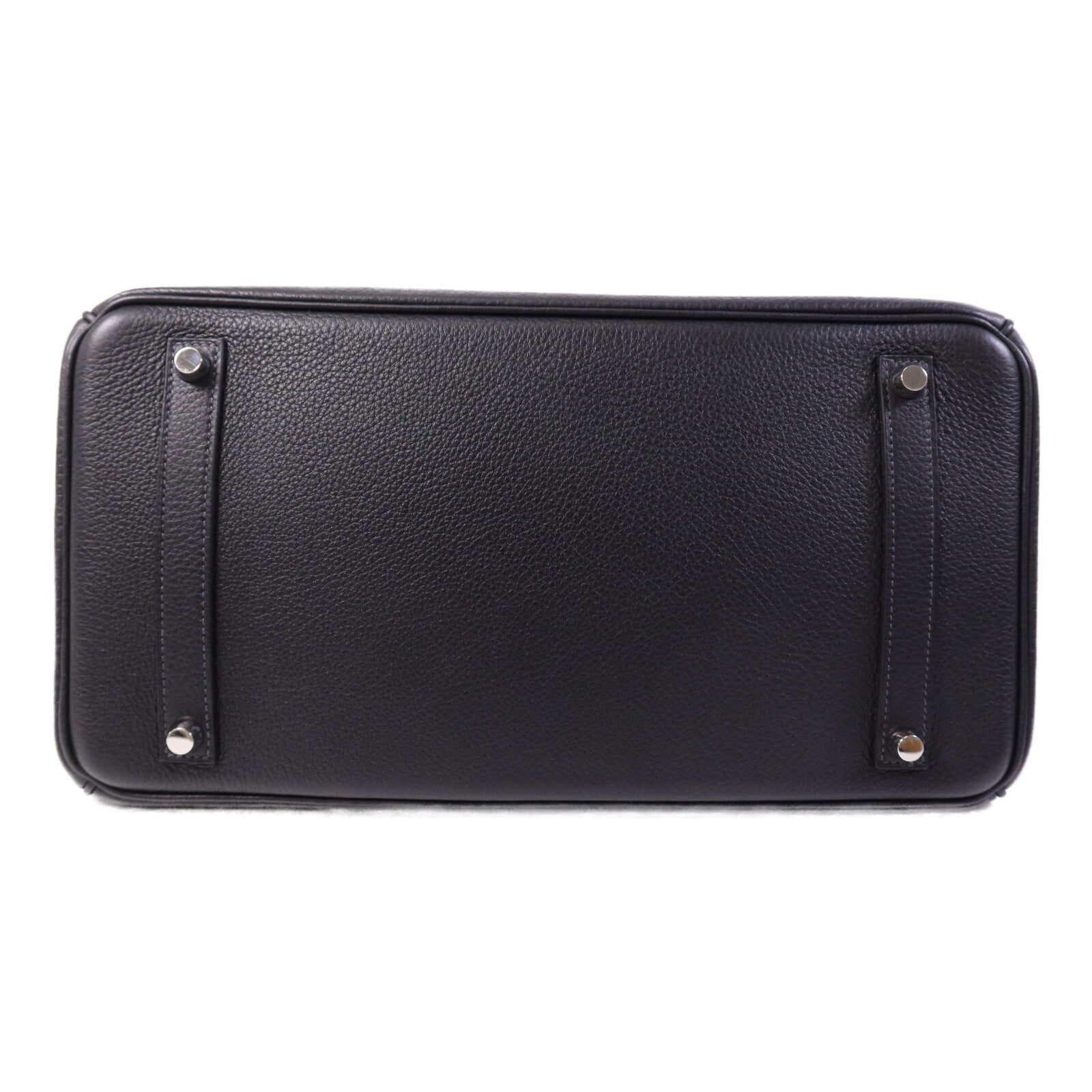 HERMES Clemence皮革Birkin 35銀扣手挽袋Noir/Blue Indigo