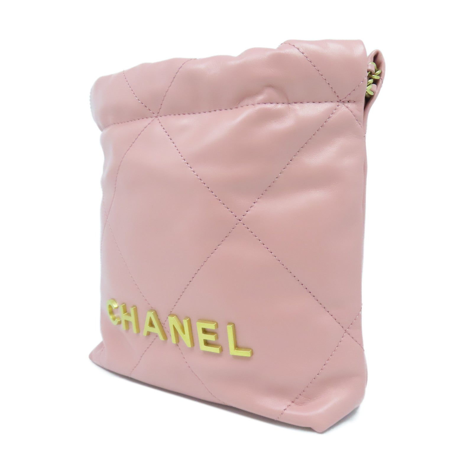 CHANEL 【激減優惠】菱格牛皮皮革Mini C22金扣鏈帶肩背袋粉紅色