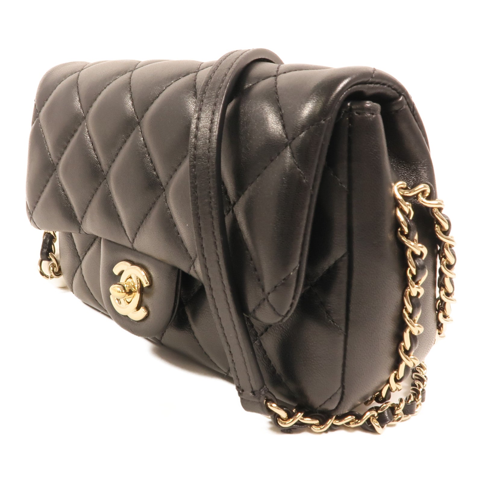 CHANEL 羊皮皮革Chain Shoulder金扣鏈帶肩背袋