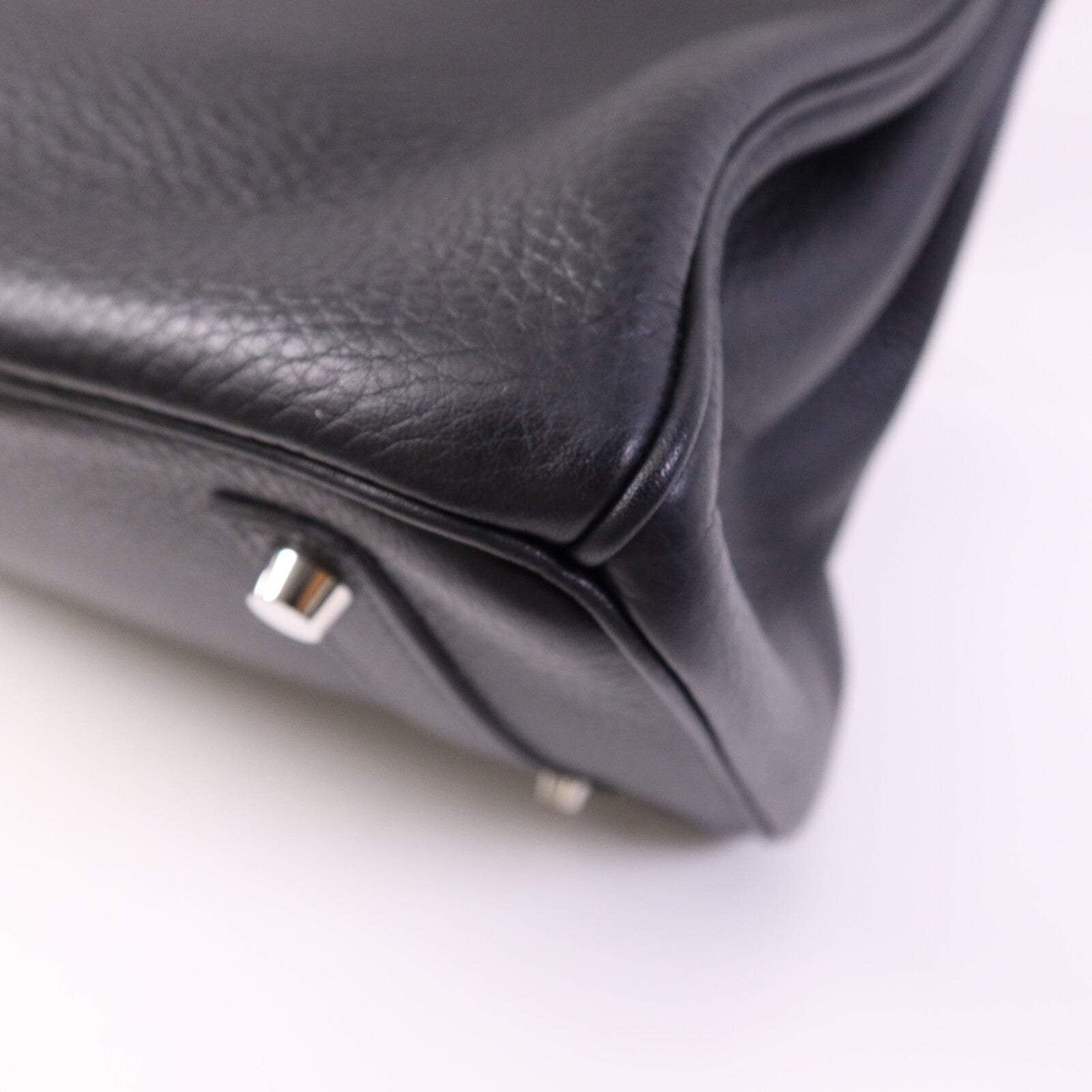 HERMES Clemence皮革Birkin 35銀扣手挽袋Noir/Blue Indigo