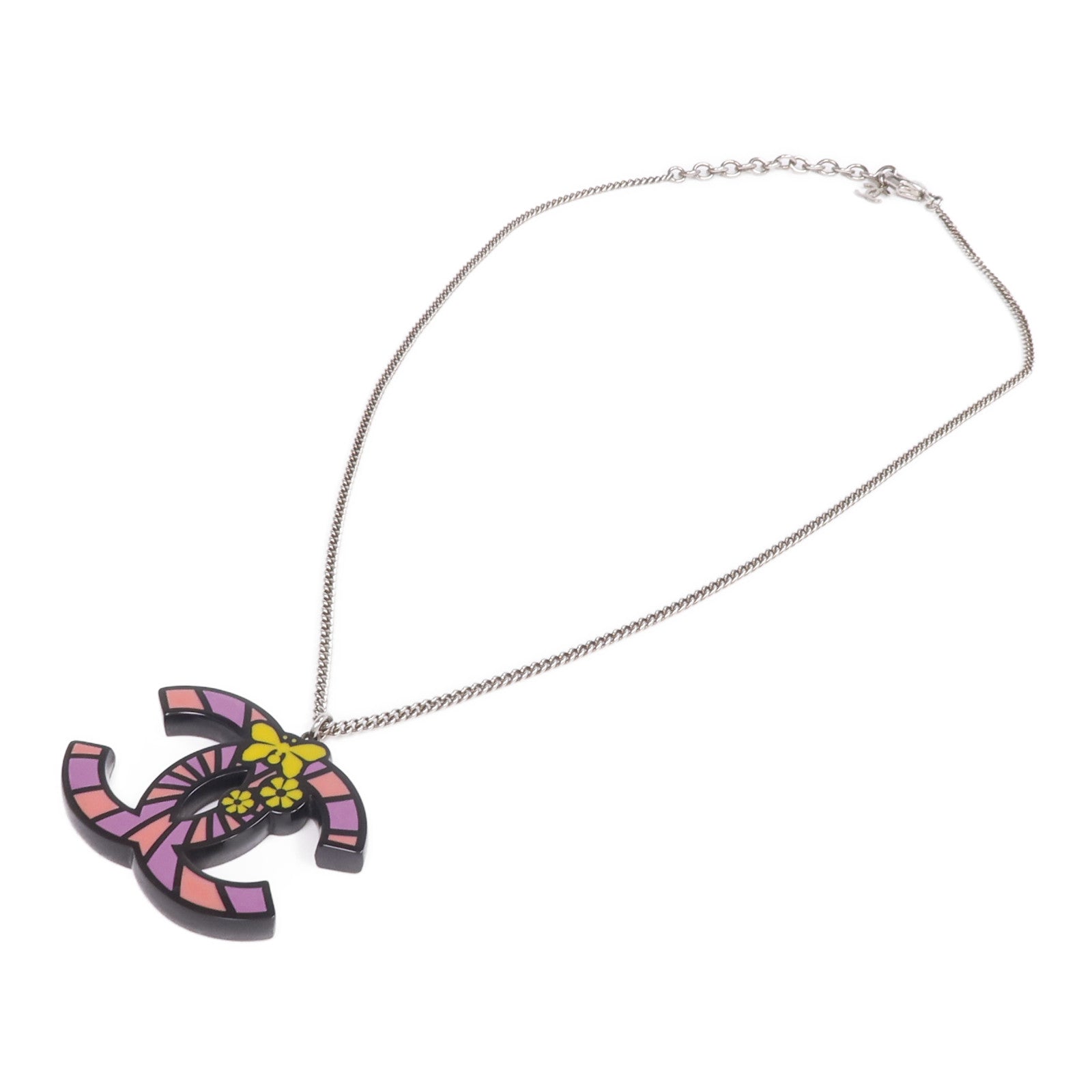 CHANEL 金屬/琺瑯Burttefly CC Pendant Necklace項鍊