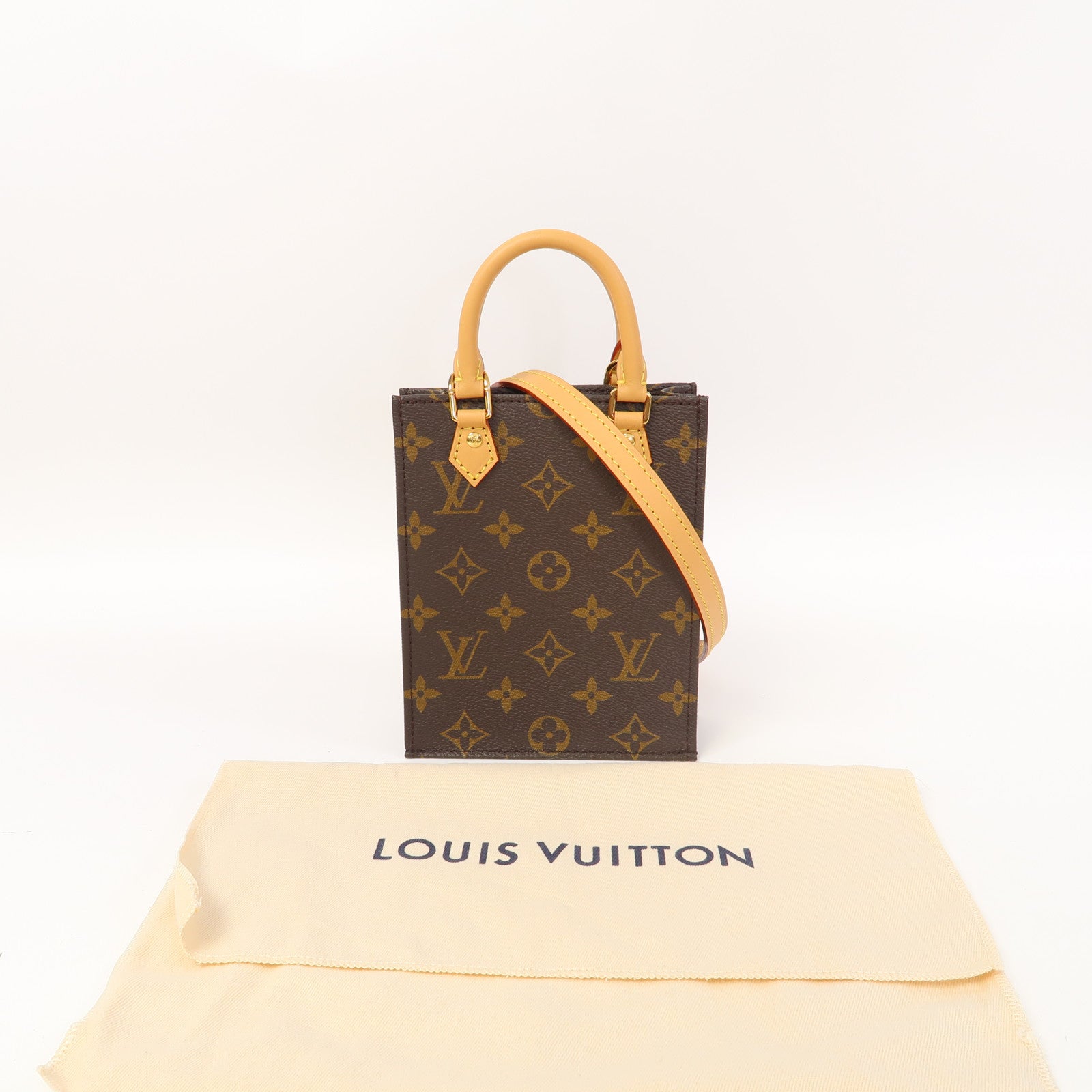 LOUIS VUITTON 【激減優惠】Monogram Petit Sac Plat金扣手挽肩背兩用袋啡色