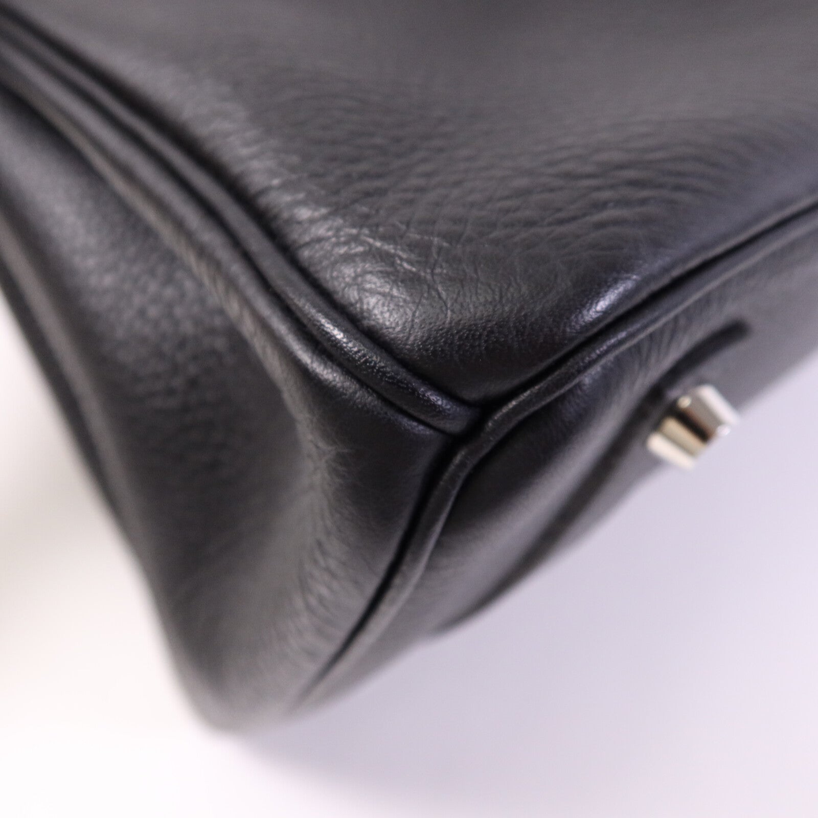 HERMES Clemence皮革Birkin 35銀扣手挽袋Noir/Blue Indigo