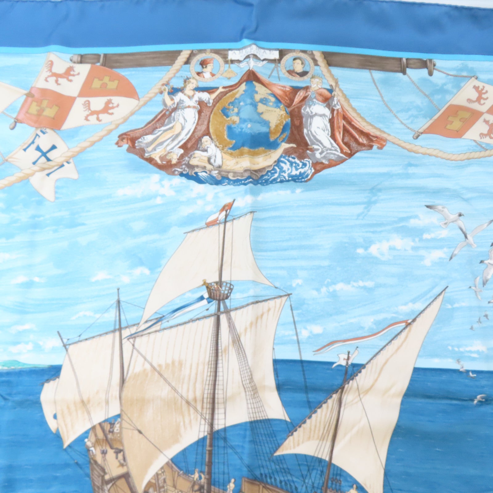 HERMES 絲質Scarf絲巾藍色/啡色/米色