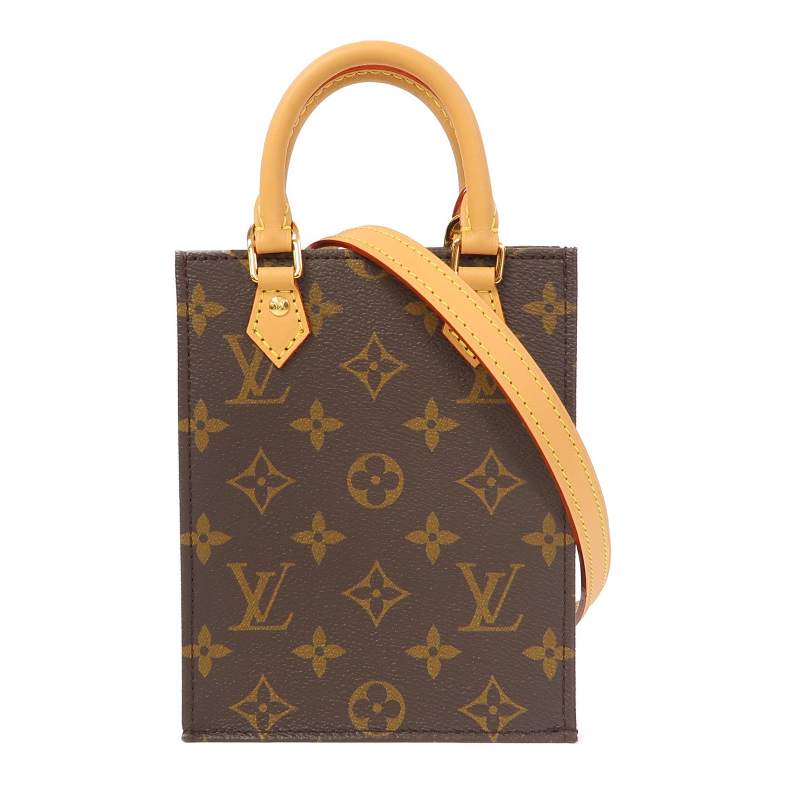 LOUIS VUITTON 【激減優惠】Monogram Petit Sac Plat金扣手挽肩背兩用袋啡色