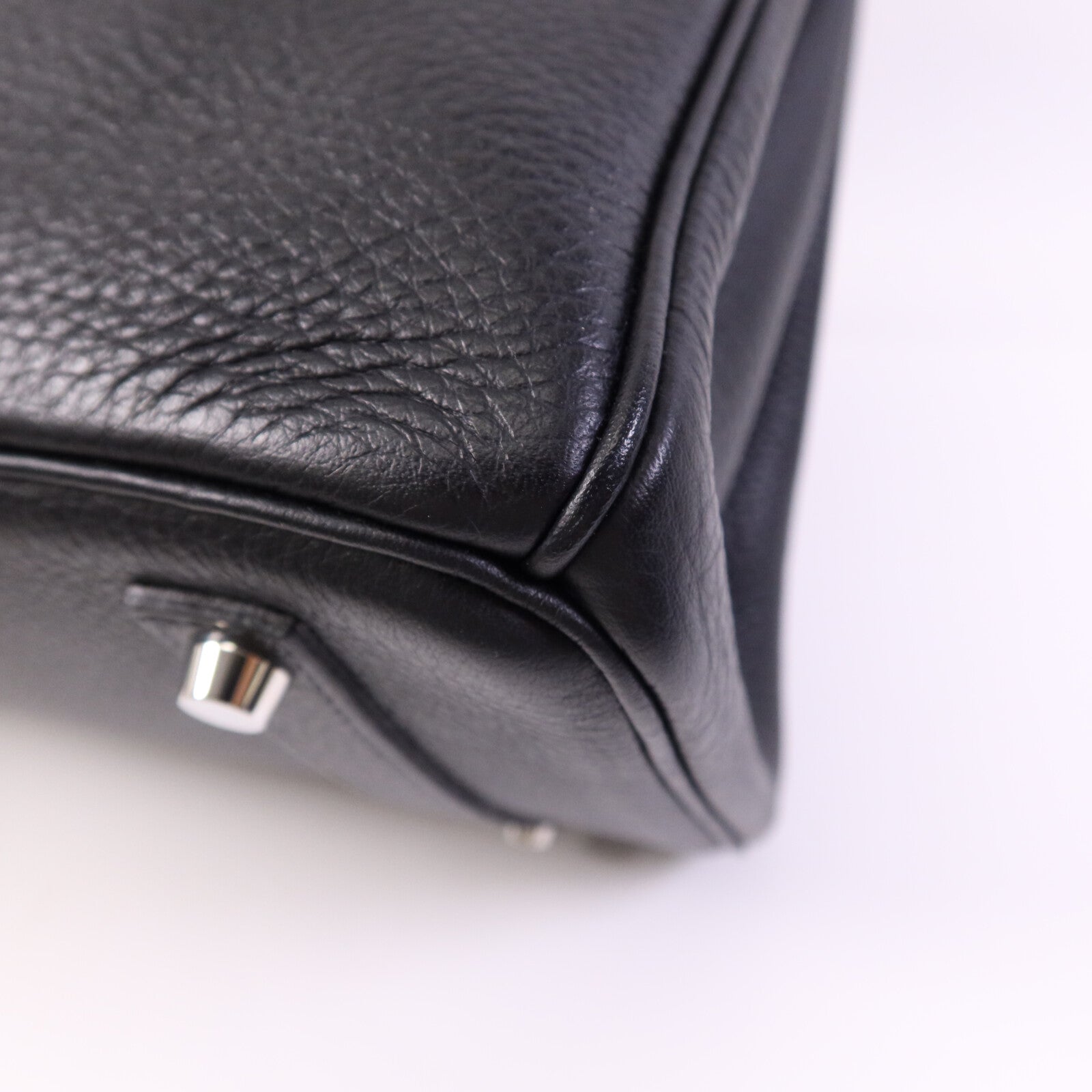HERMES Clemence皮革Birkin 35銀扣手挽袋Noir/Blue Indigo