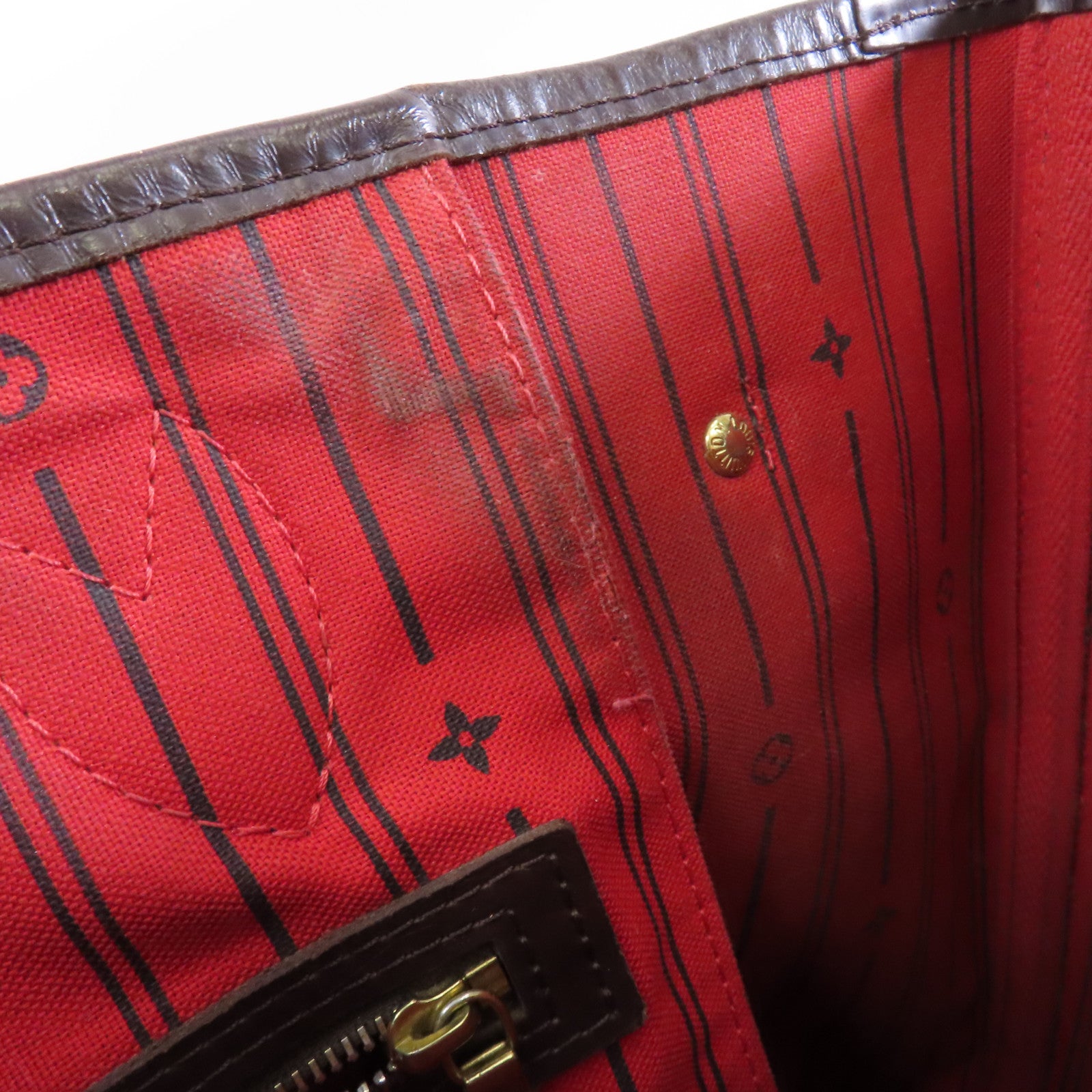LOUIS VUITTON 【激減優惠】Damier Neverfull MM金扣手挽袋啡色