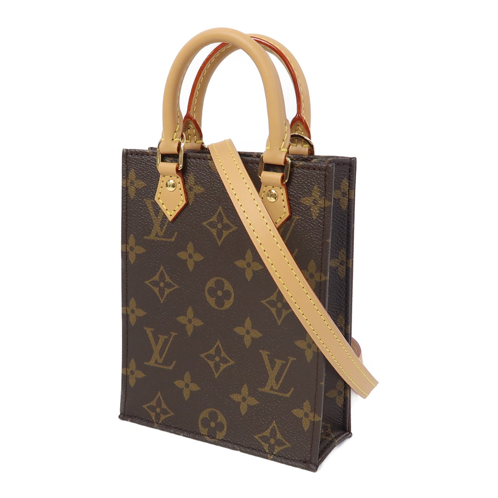 LOUIS VUITTON 【激減優惠】Monogram Petit Sac Plat金扣手挽肩背兩用袋啡色