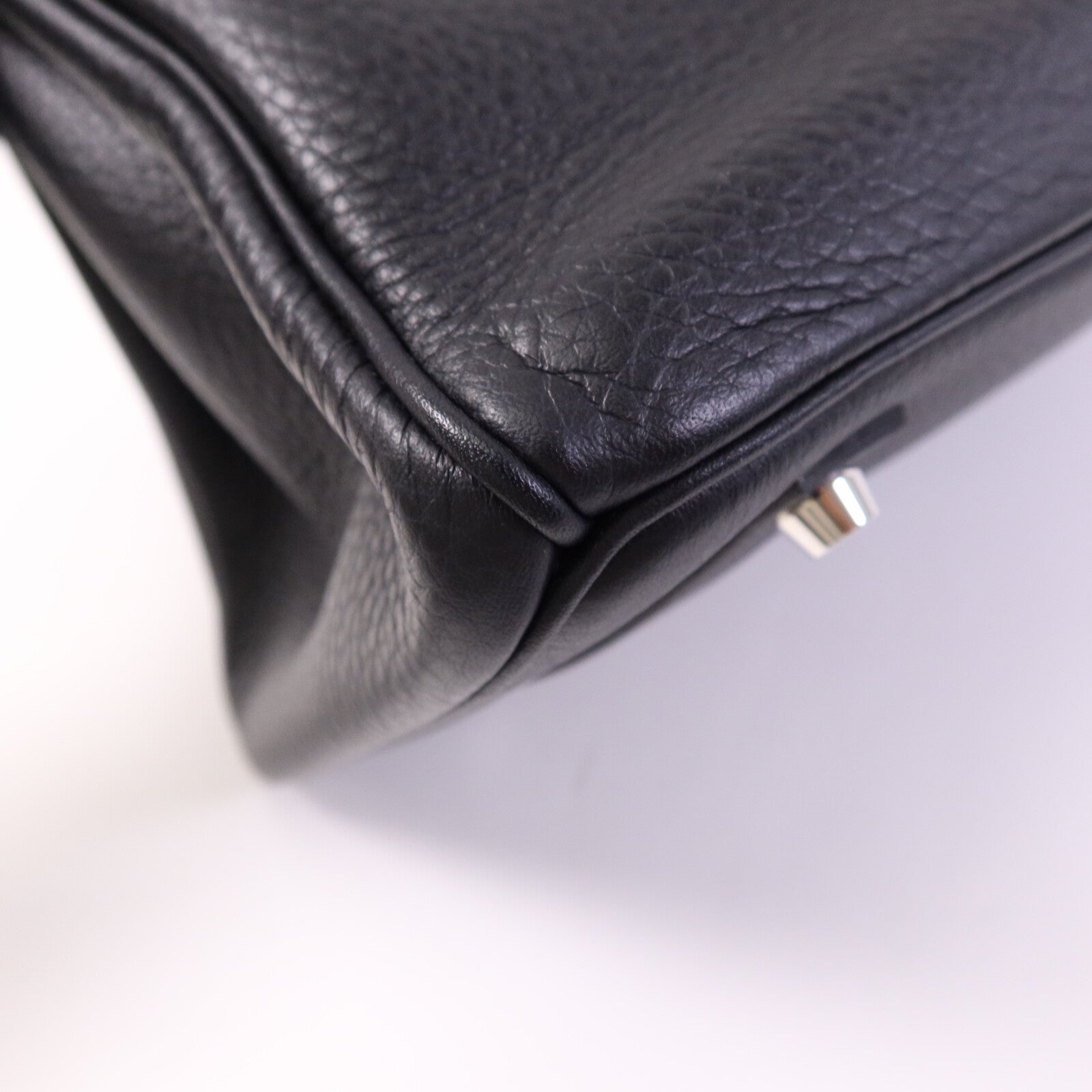HERMES Clemence皮革Birkin 35銀扣手挽袋Noir/Blue Indigo