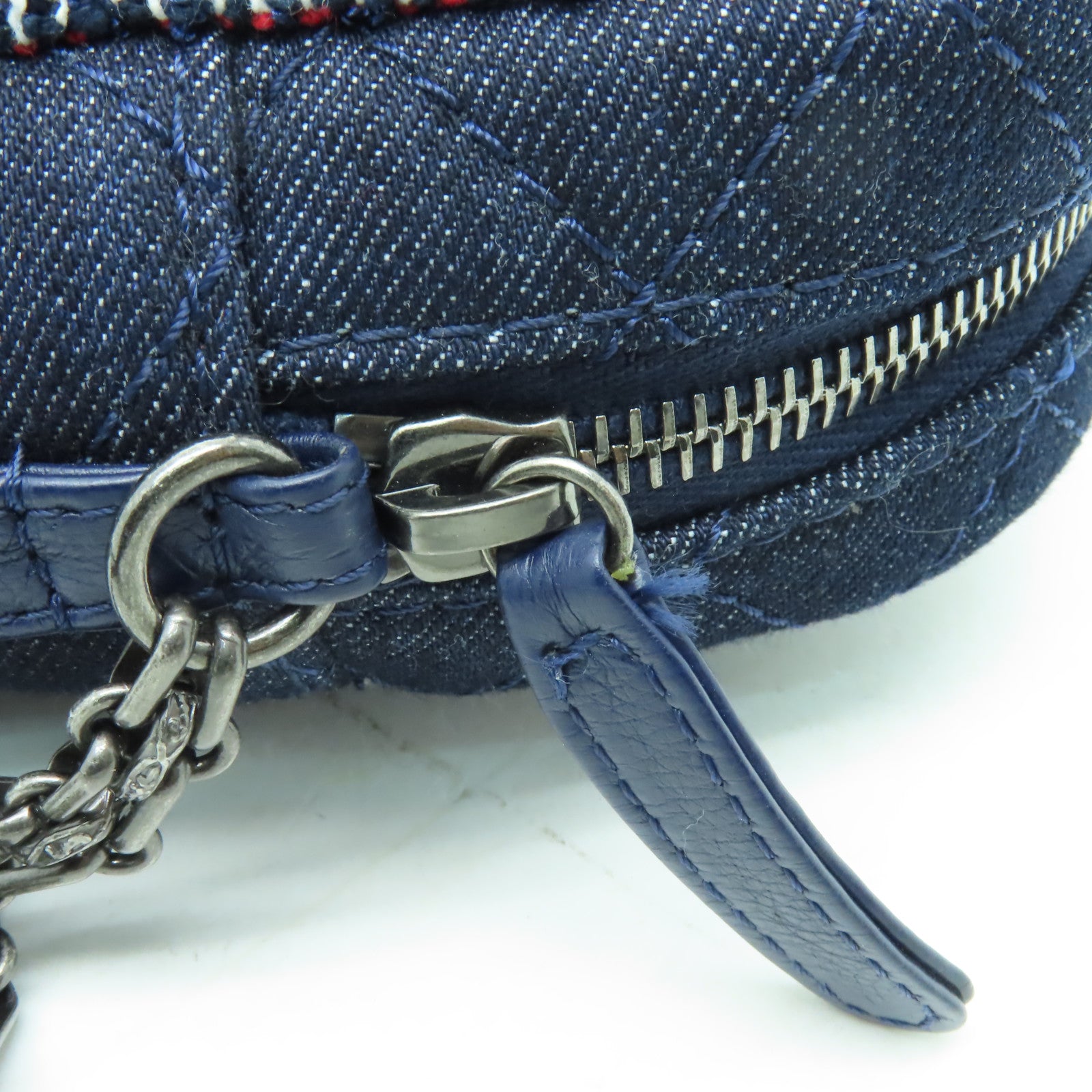 CHANEL 【清倉大減價】軟呢/牛仔布2.55Chain Shoulder Bag銀扣鏈帶肩背袋藍色
