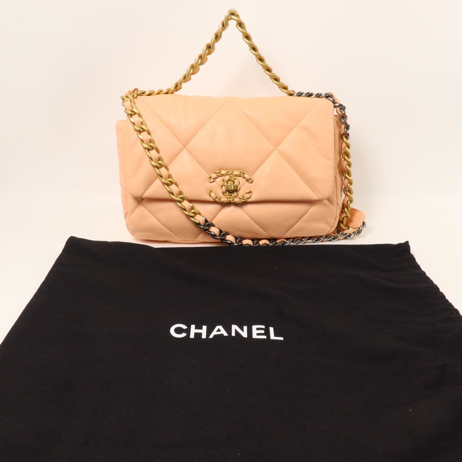 CHANEL 羊皮皮革C19 Small鏈帶手挽肩背兩用袋