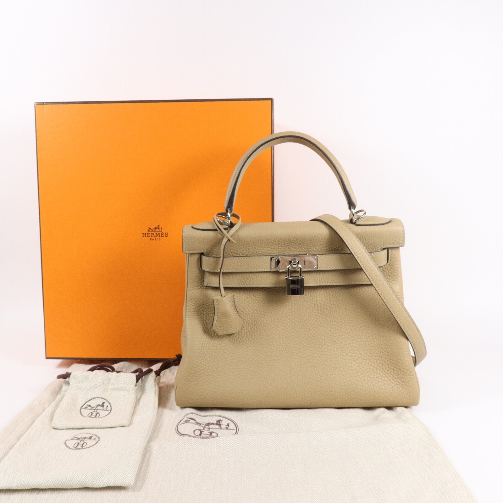 HERMES Clemence皮革Kelly 28手挽肩背兩用袋Trench