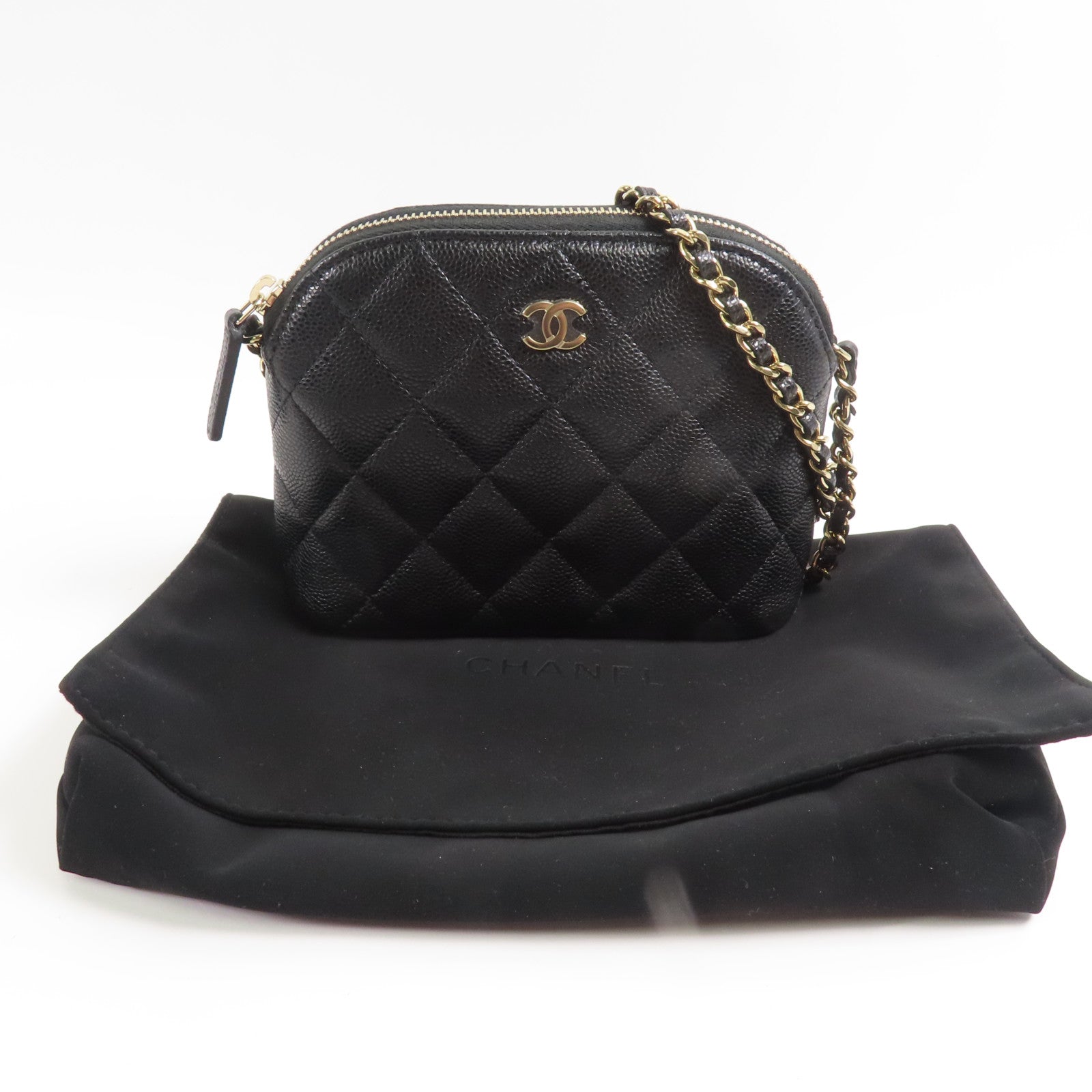 CHANEL 牛皮皮革Shoulder Bag金扣鏈帶肩背袋