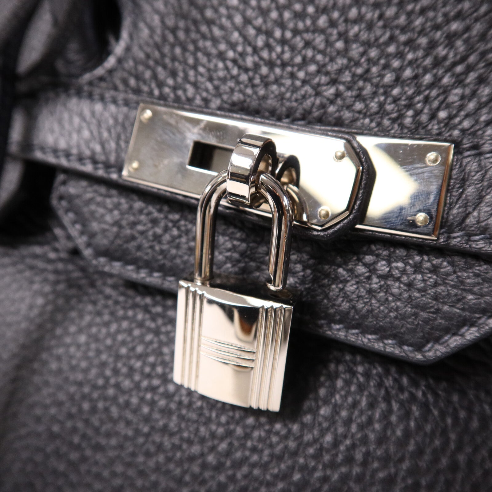 HERMES Clemence皮革Birkin 35銀扣手挽袋Noir/Blue Indigo