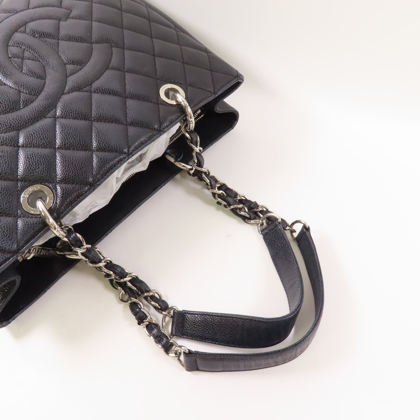 CHANEL 牛皮皮革GST Grand Shopping Tote Bag銀扣鏈帶肩背袋/手挽袋