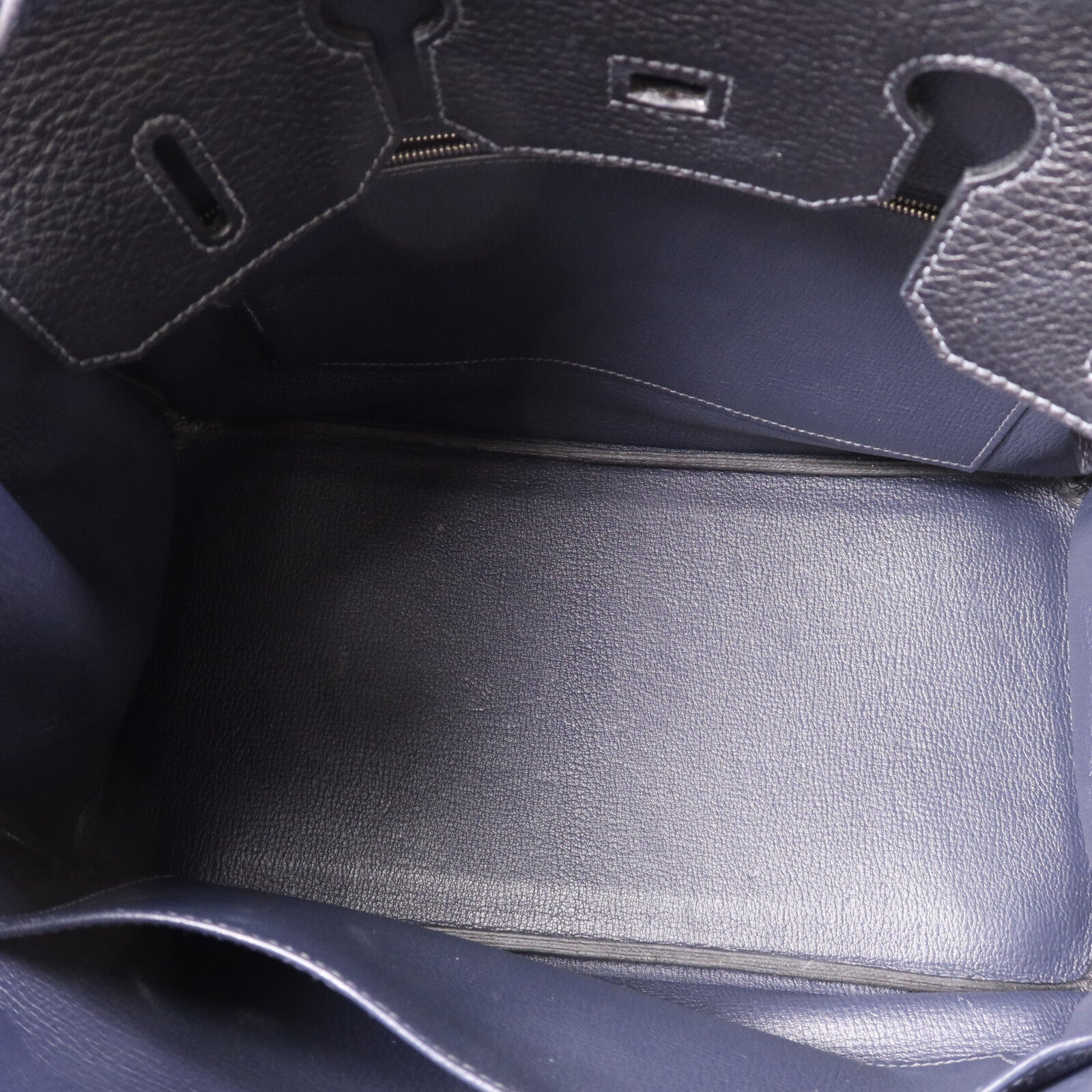 HERMES Clemence皮革Birkin 35銀扣手挽袋Noir/Blue Indigo