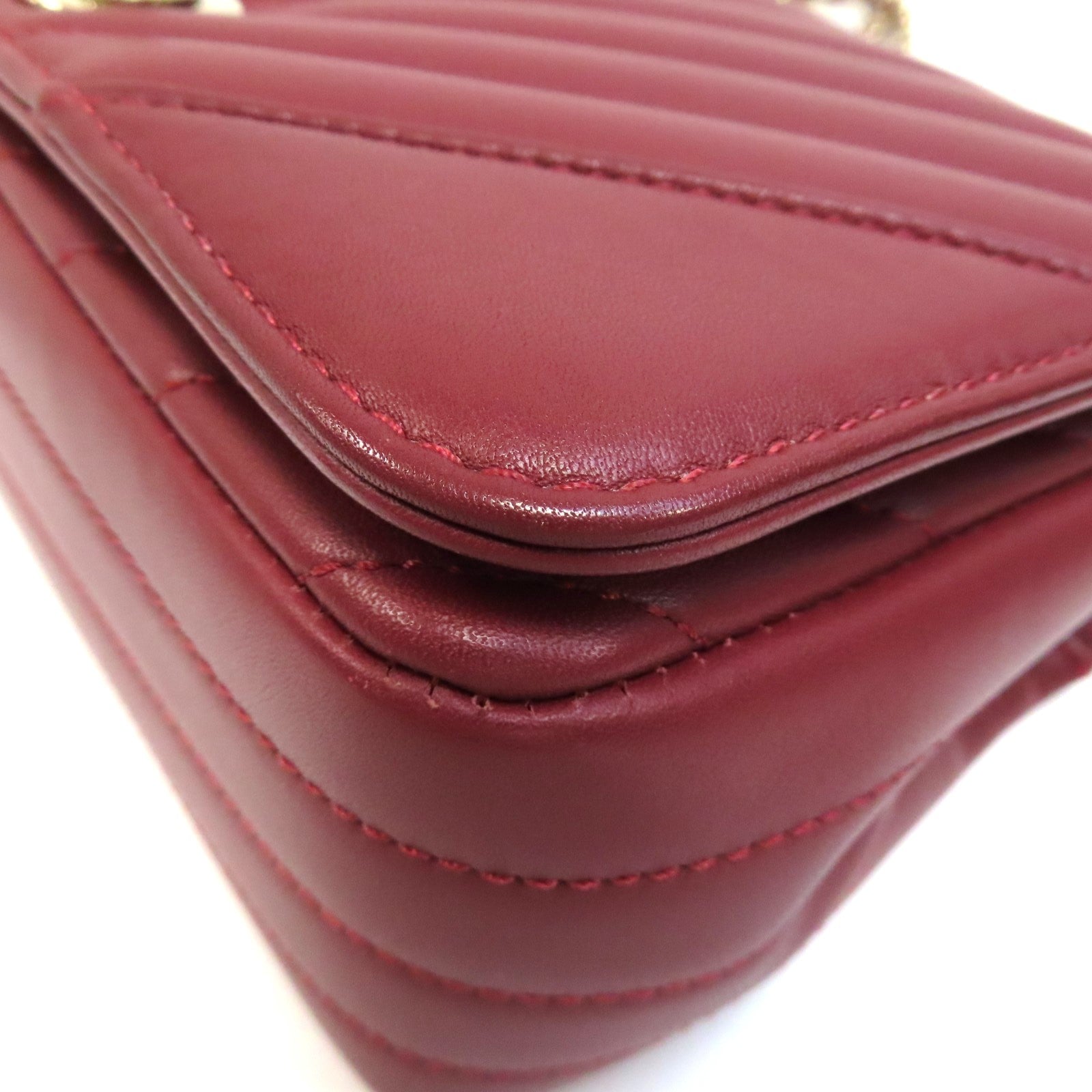 CHANEL 【激減優惠】斜紋牛皮皮革Chain Shoulder Bag金扣鏈帶肩背袋紅色