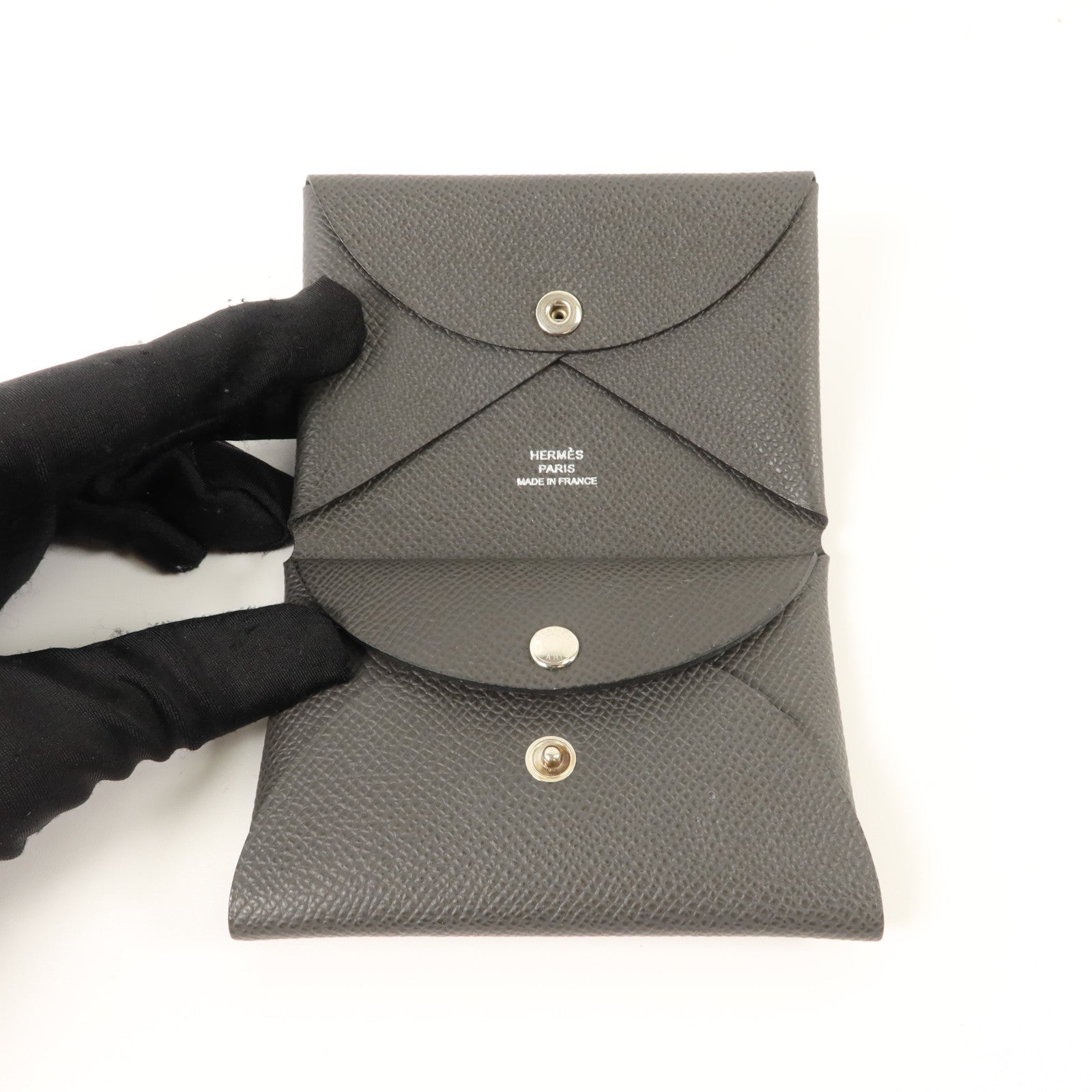 HERMES Epsom皮革Calvi Duo Compact Card Holder卡片套Graphite