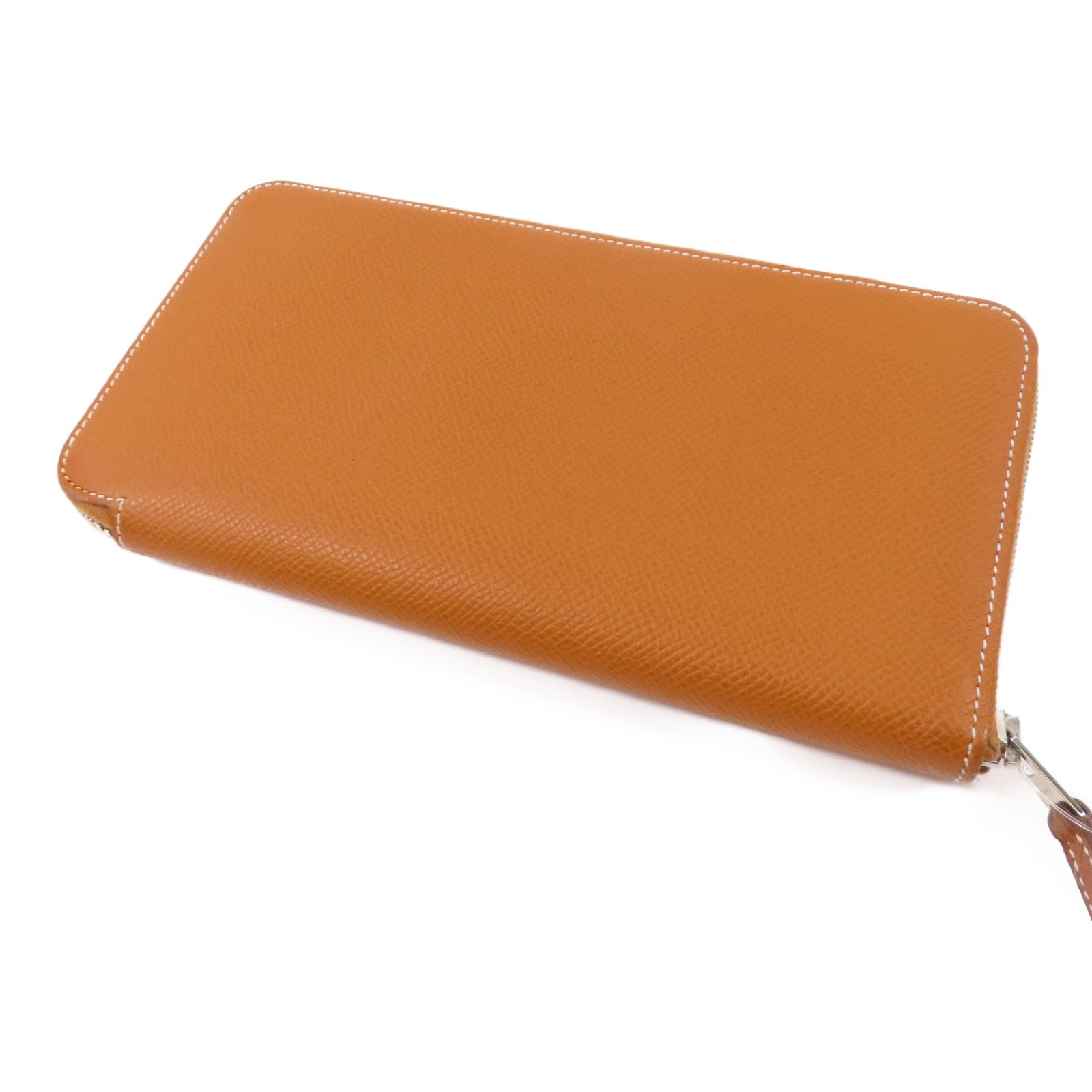 HERMES Epsom皮革Silk In Compact Wallet銀扣拉鏈長錢包Gold