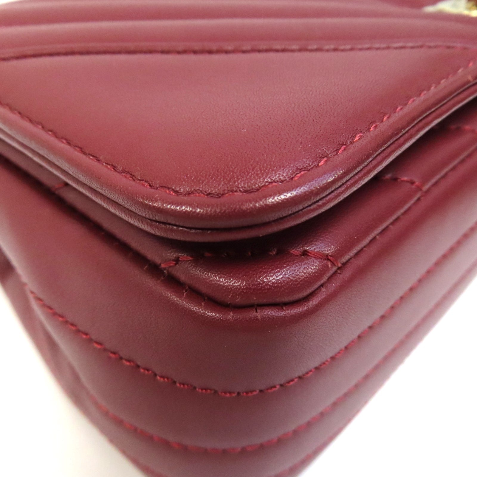 CHANEL 【激減優惠】斜紋牛皮皮革Chain Shoulder Bag金扣鏈帶肩背袋紅色