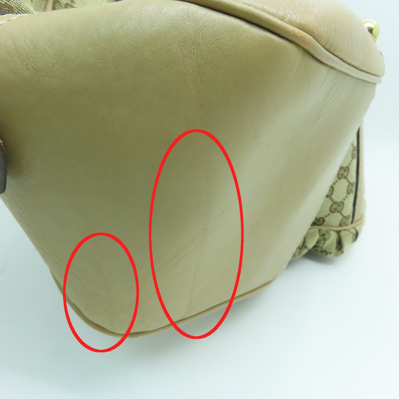 GUCCI Canvas Boston Bag Gold Buckle Boston Bag Beige
