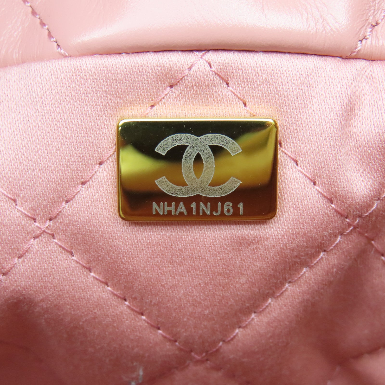 CHANEL 【激減優惠】菱格牛皮皮革Mini C22金扣鏈帶肩背袋粉紅色