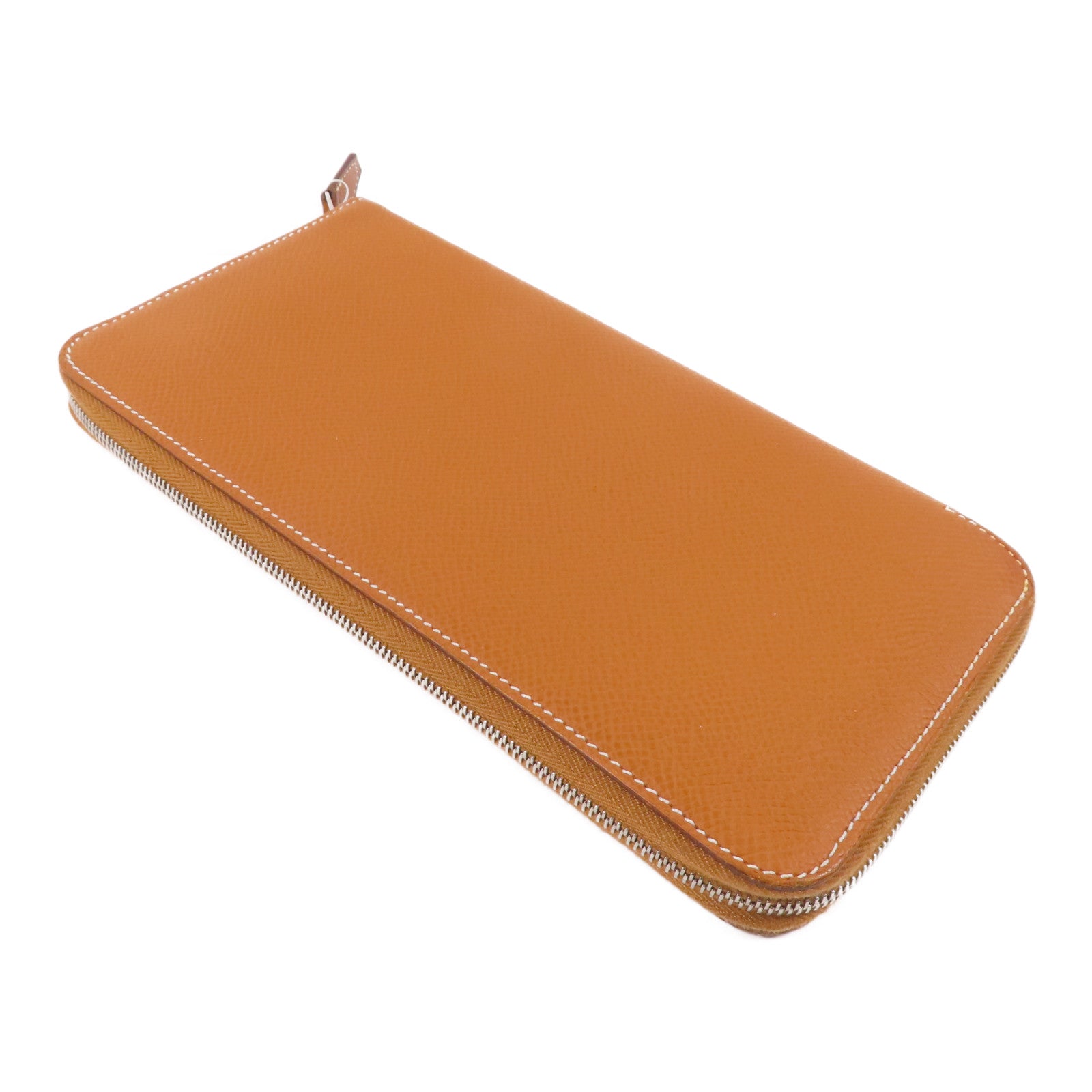 HERMES Epsom皮革Silk In Compact Wallet銀扣拉鏈長錢包Gold